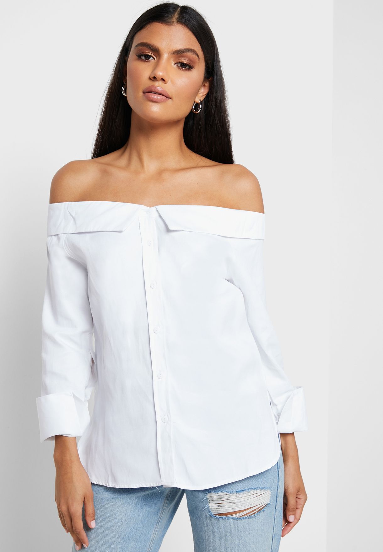 white bardot shirt top