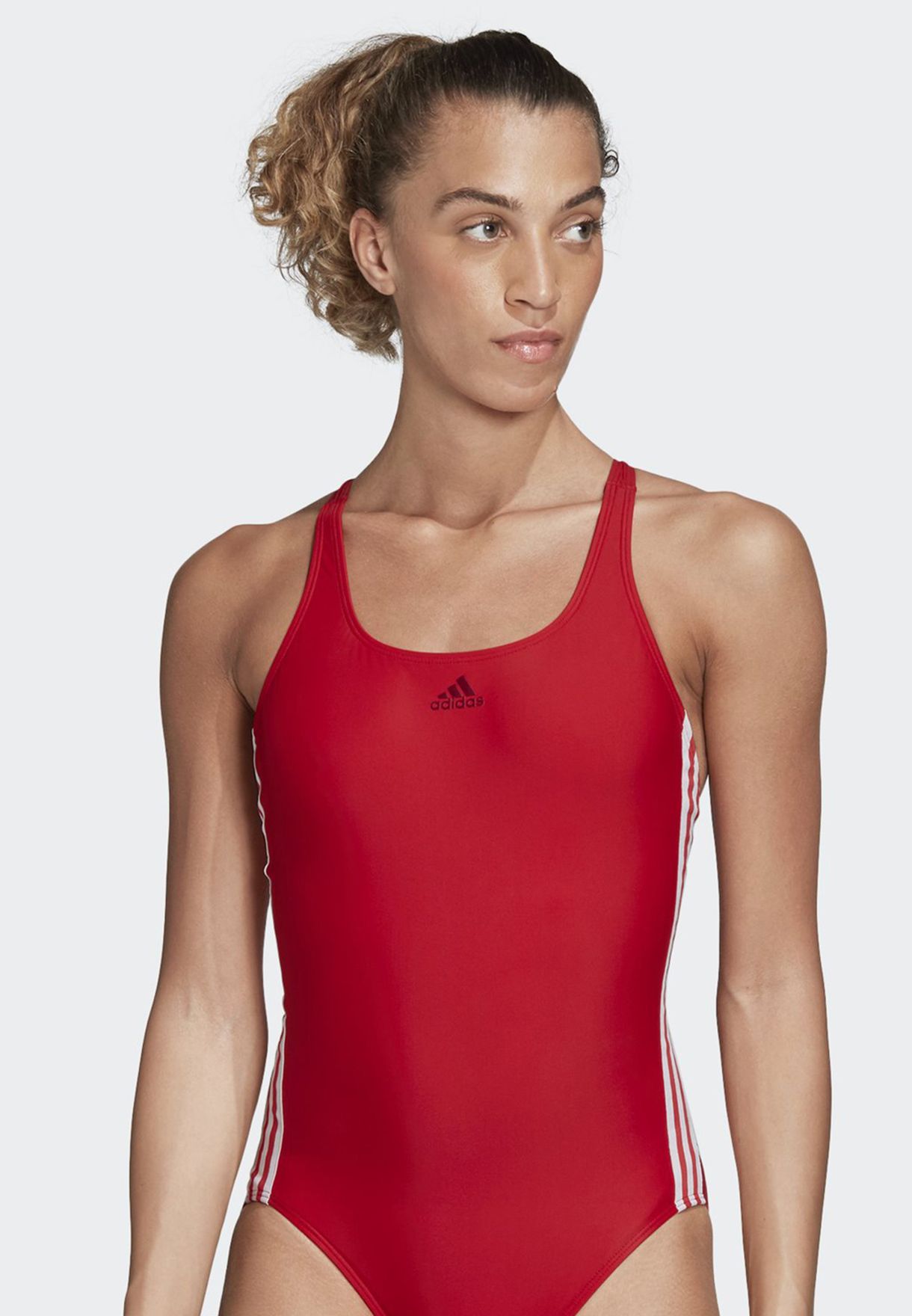 Buy adidas red 3 Stripe Swimsuit for 
