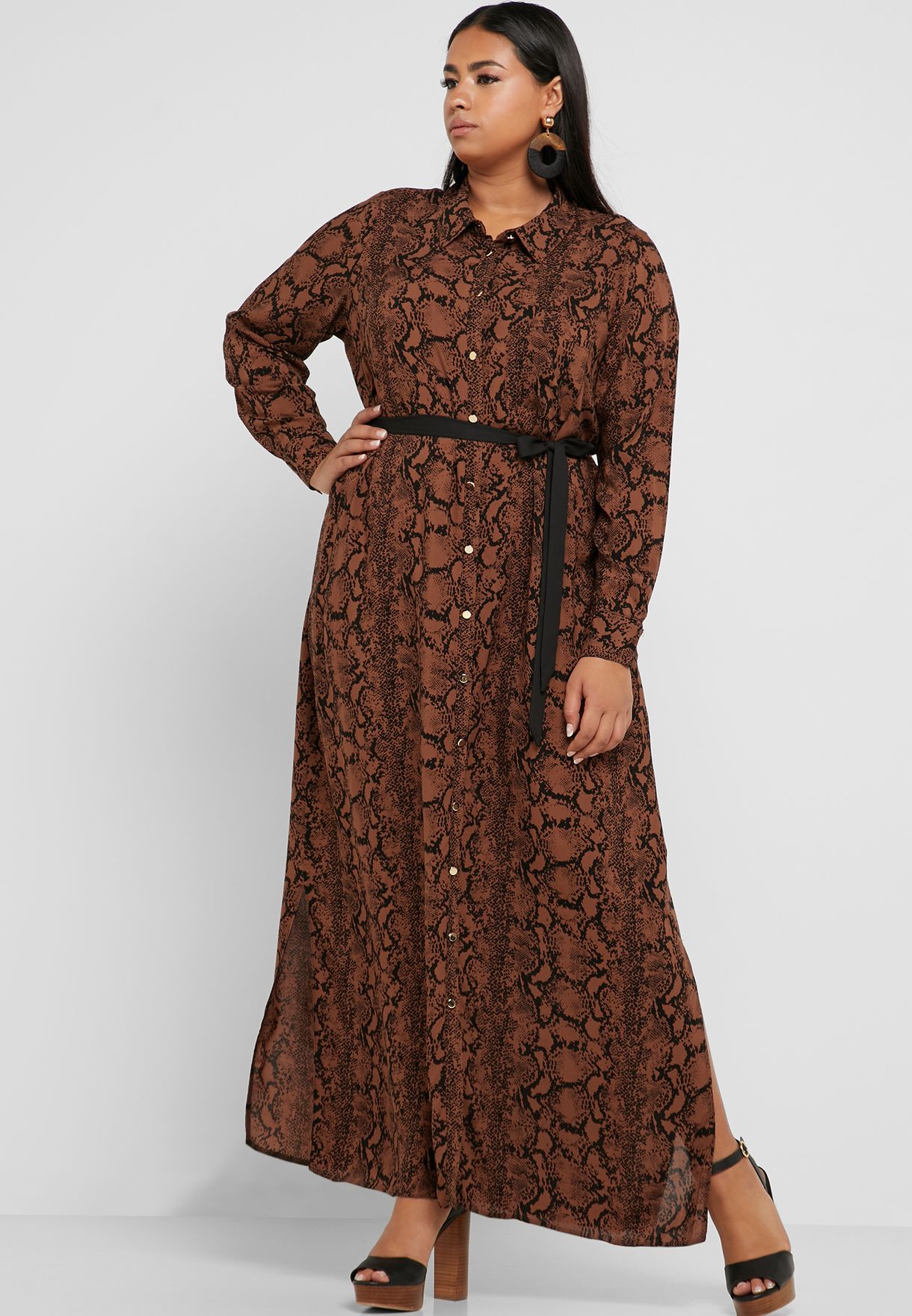 snake print maxi shirt dress