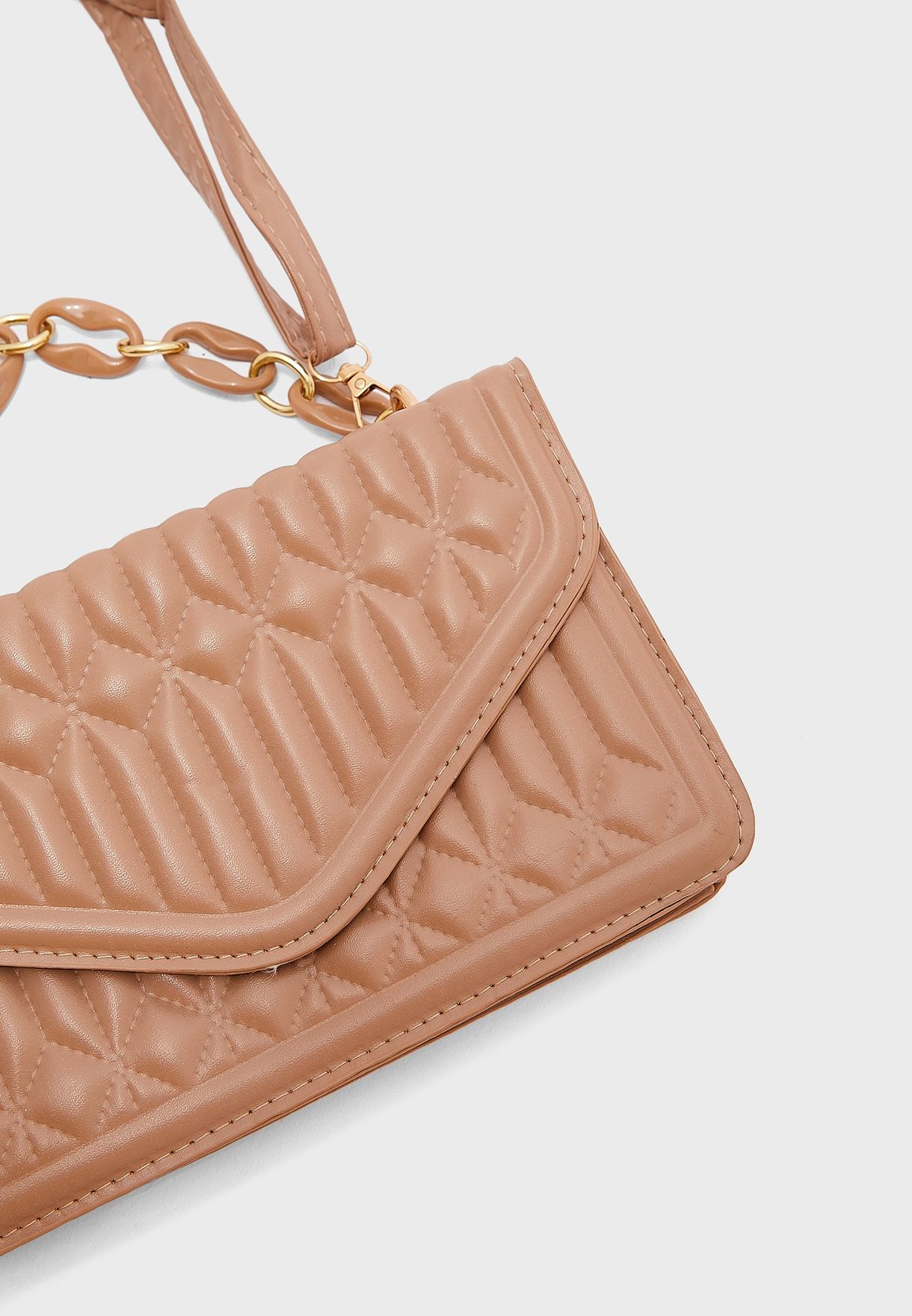 Diamond Quilted Chain Detail Crossbody Bag 
