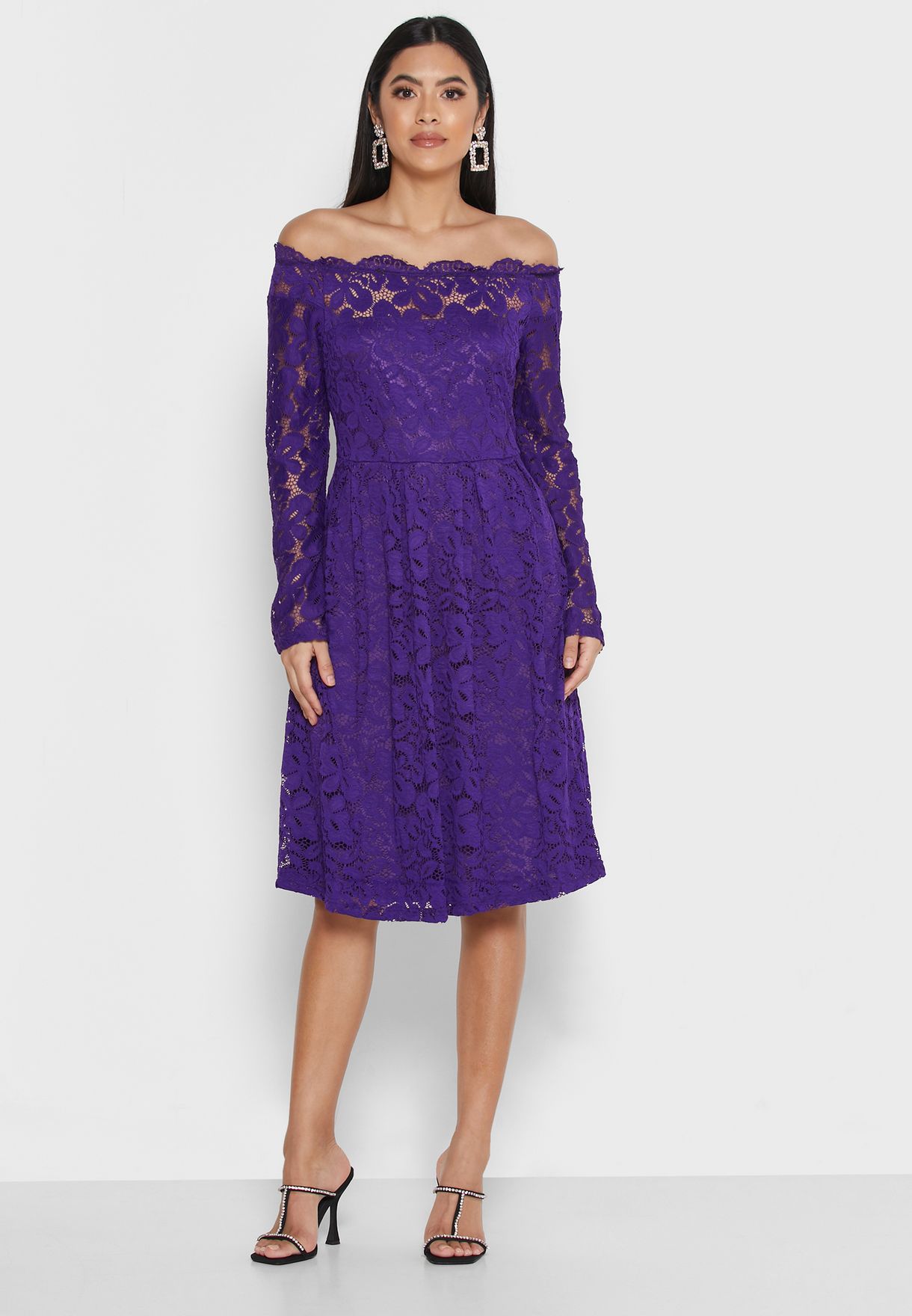 purple lace midi dress