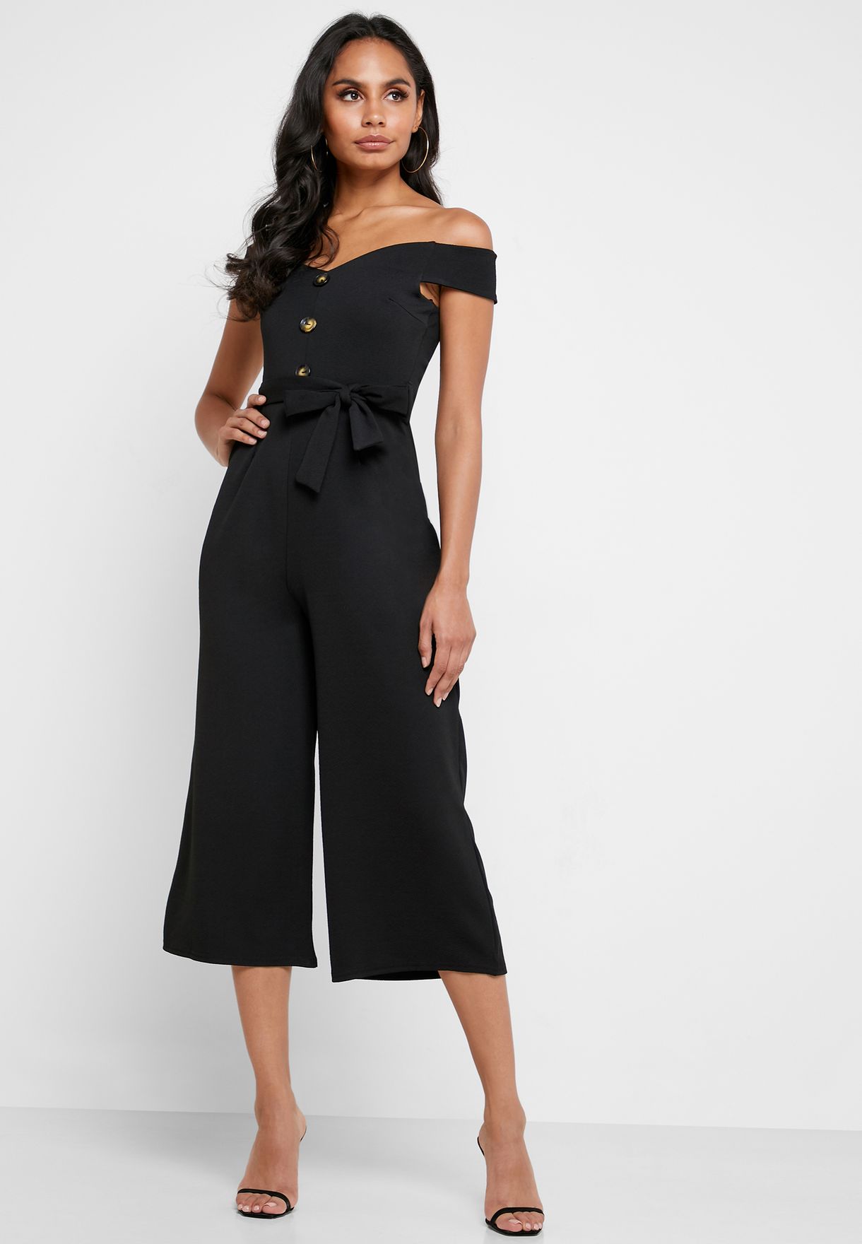 black bardot culotte jumpsuit