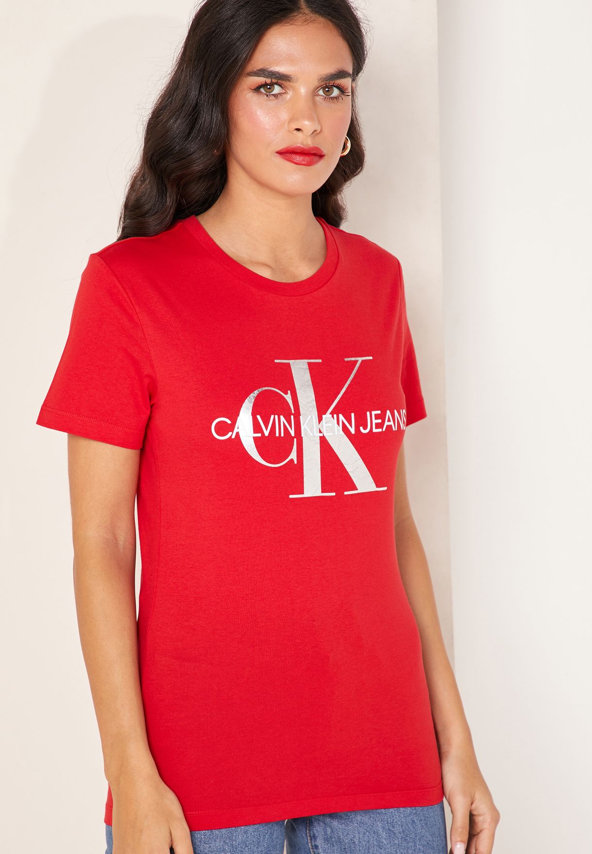 Calvin Klein Color Block Logo T-Shirt - Women's T-Shirts in Mica Heather