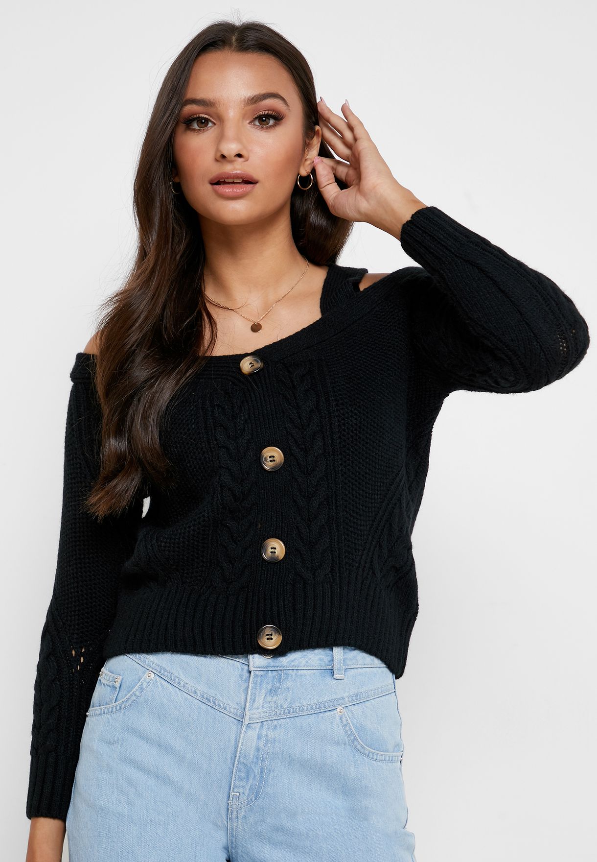 button down cable knit sweater