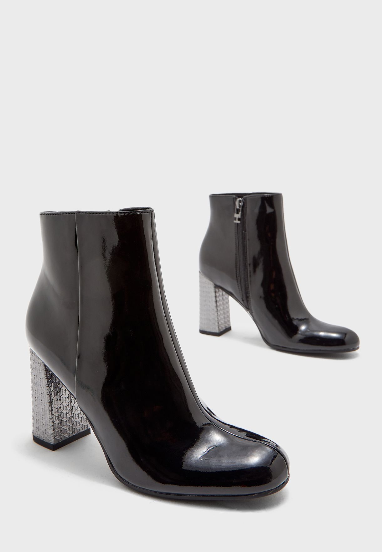 patent high heel boots