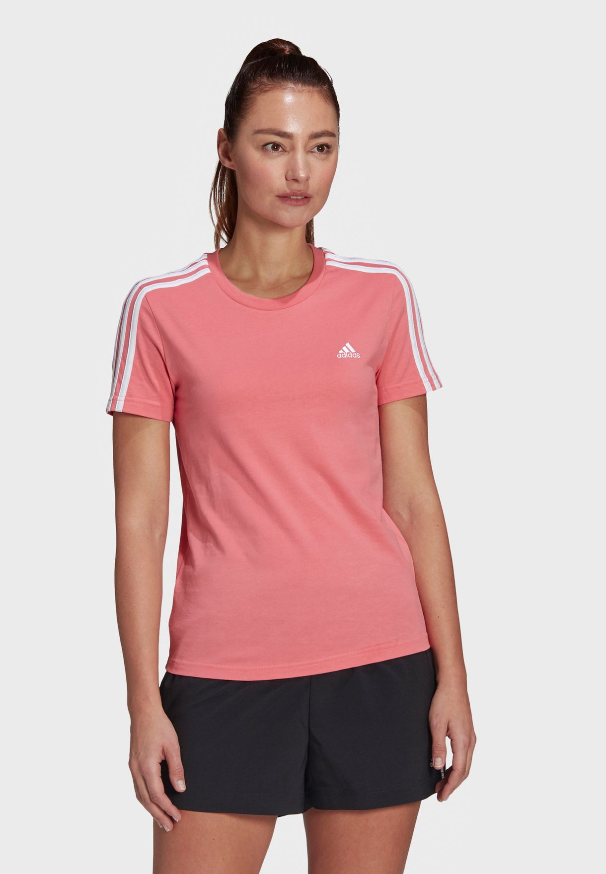 adidas 3 stripe t shirt women's pink