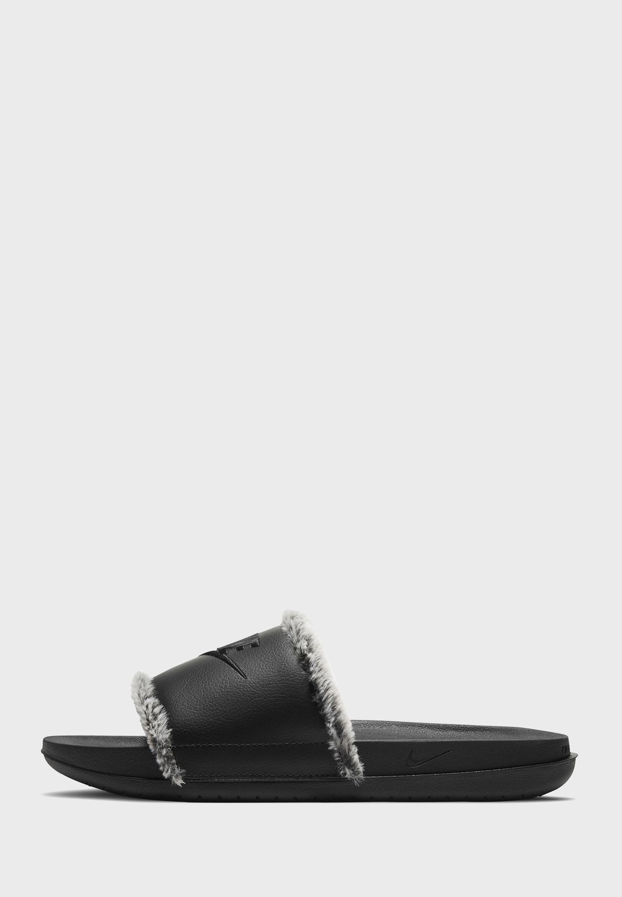 nike black fur slides