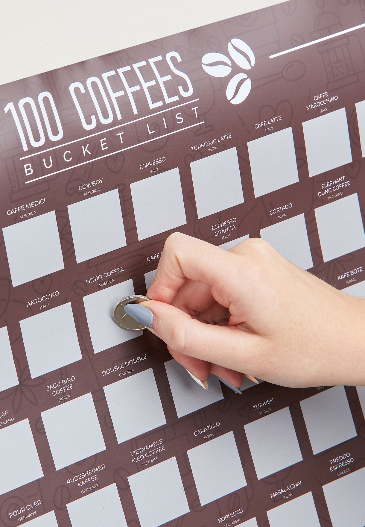 100 Coffee Bucket List Scratch Poster