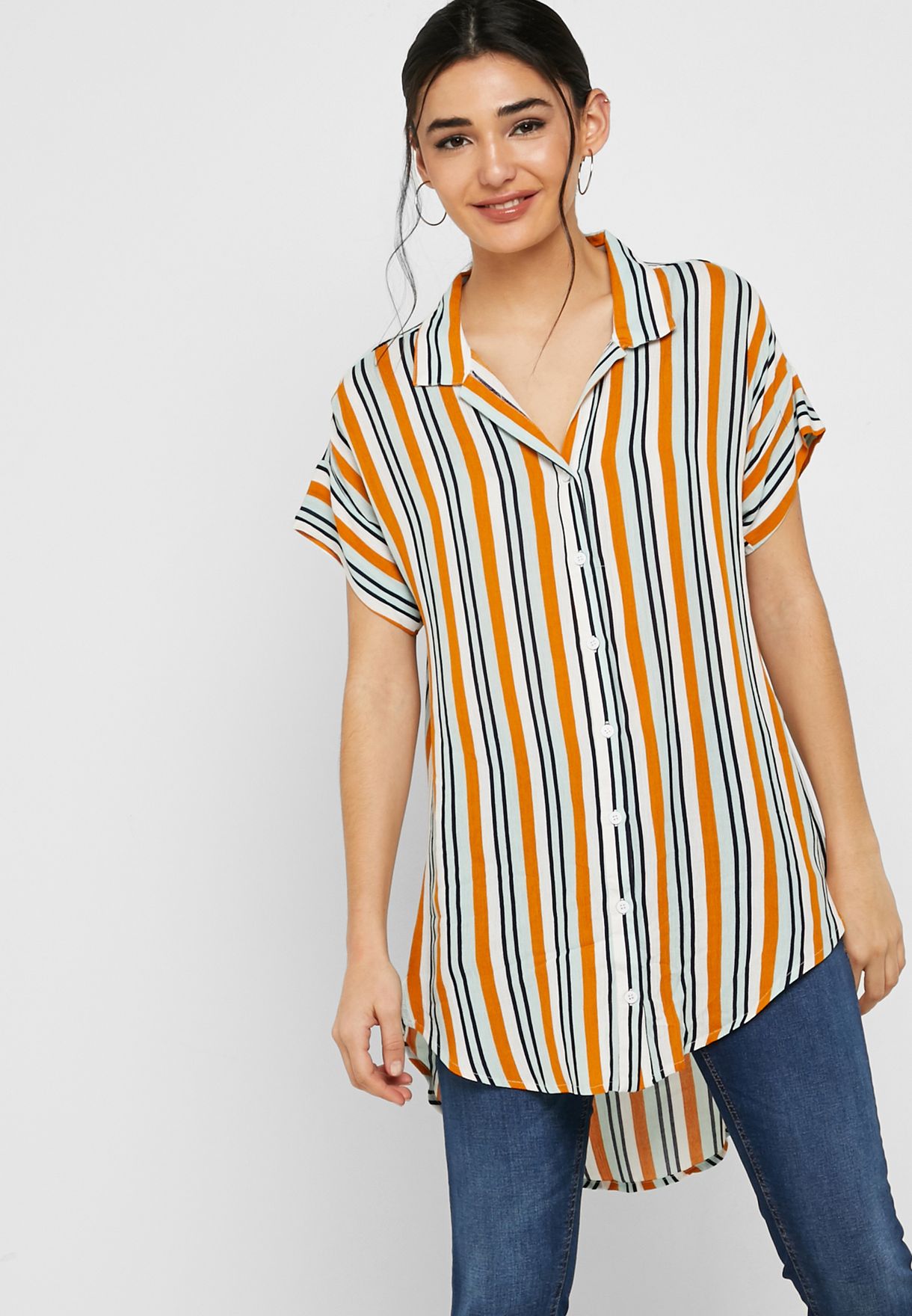 Lumiere stripes High Low Striped Shirt 