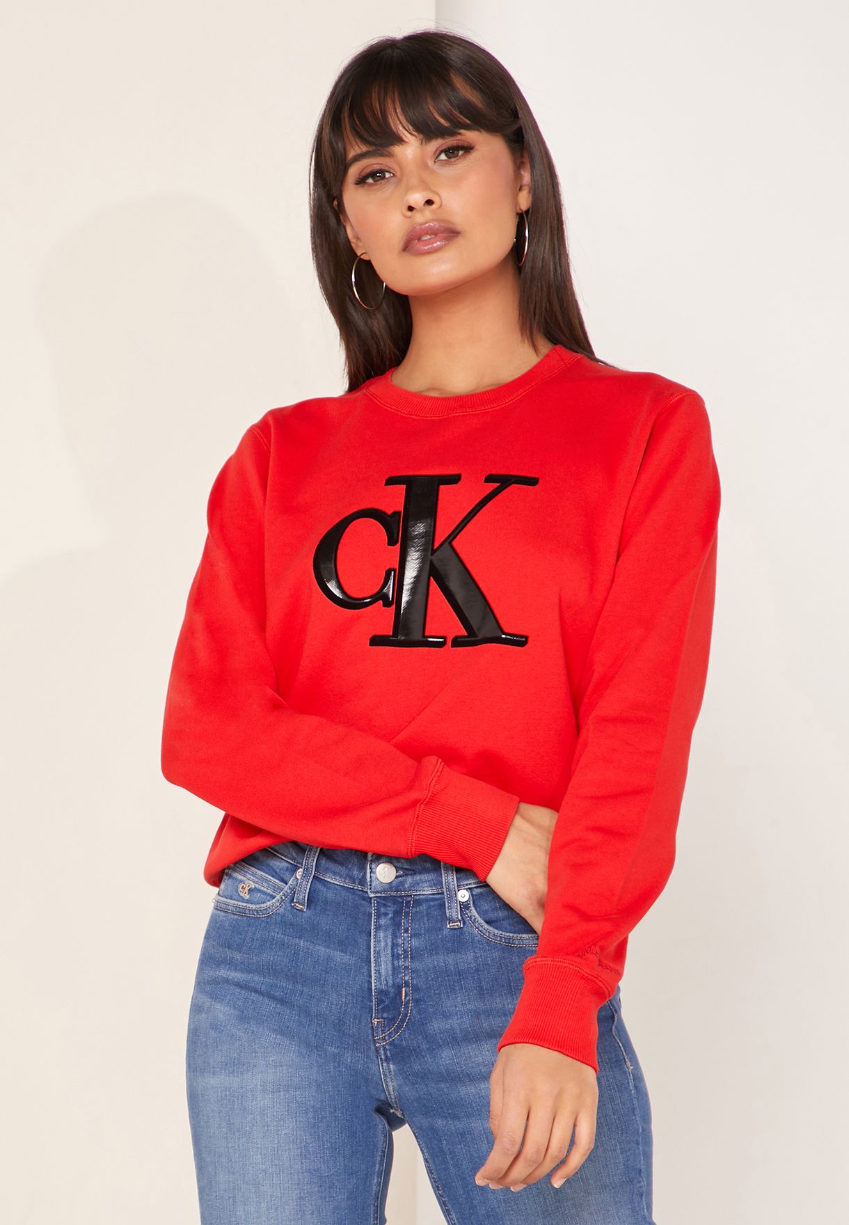 Buy Calvin Klein Jeans red Logo Sweatshirt for Women in Riyadh, Jeddah