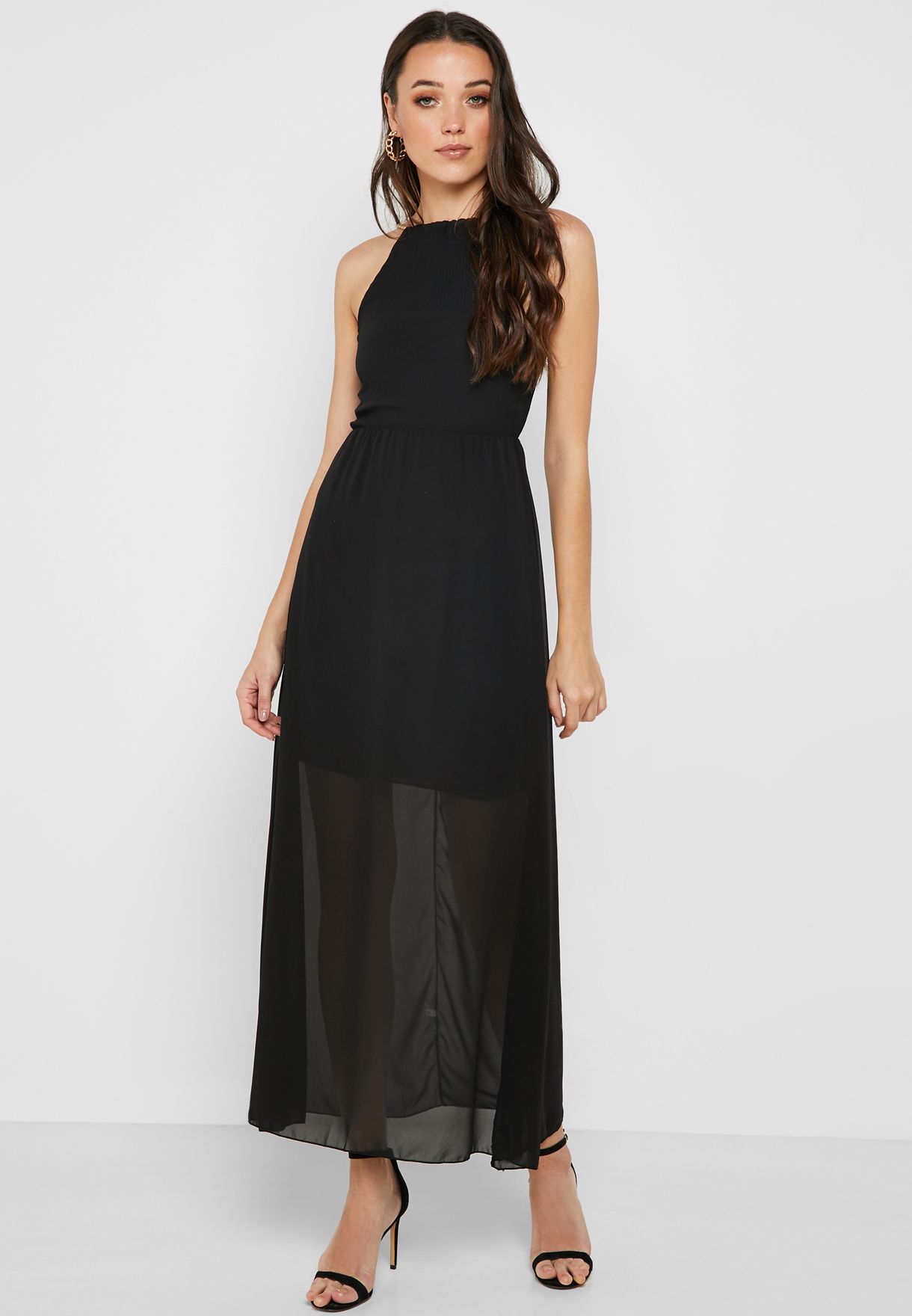Buy Ella black Halter Neck Sheer Overlay Maxi Dress for Women in MENA ...