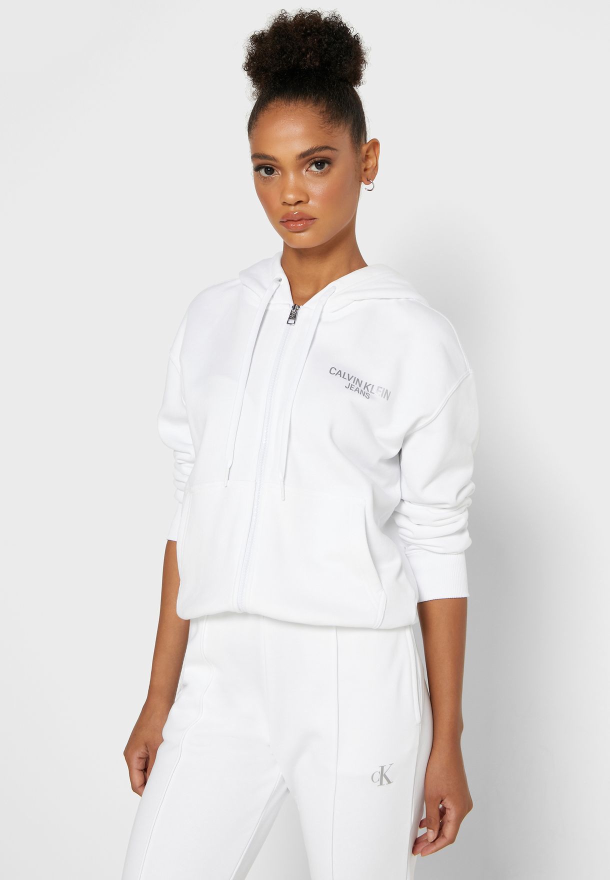 Buy Calvin Klein Jeans white Logo Full Zip Hoodie for Women in MENA,  Worldwide