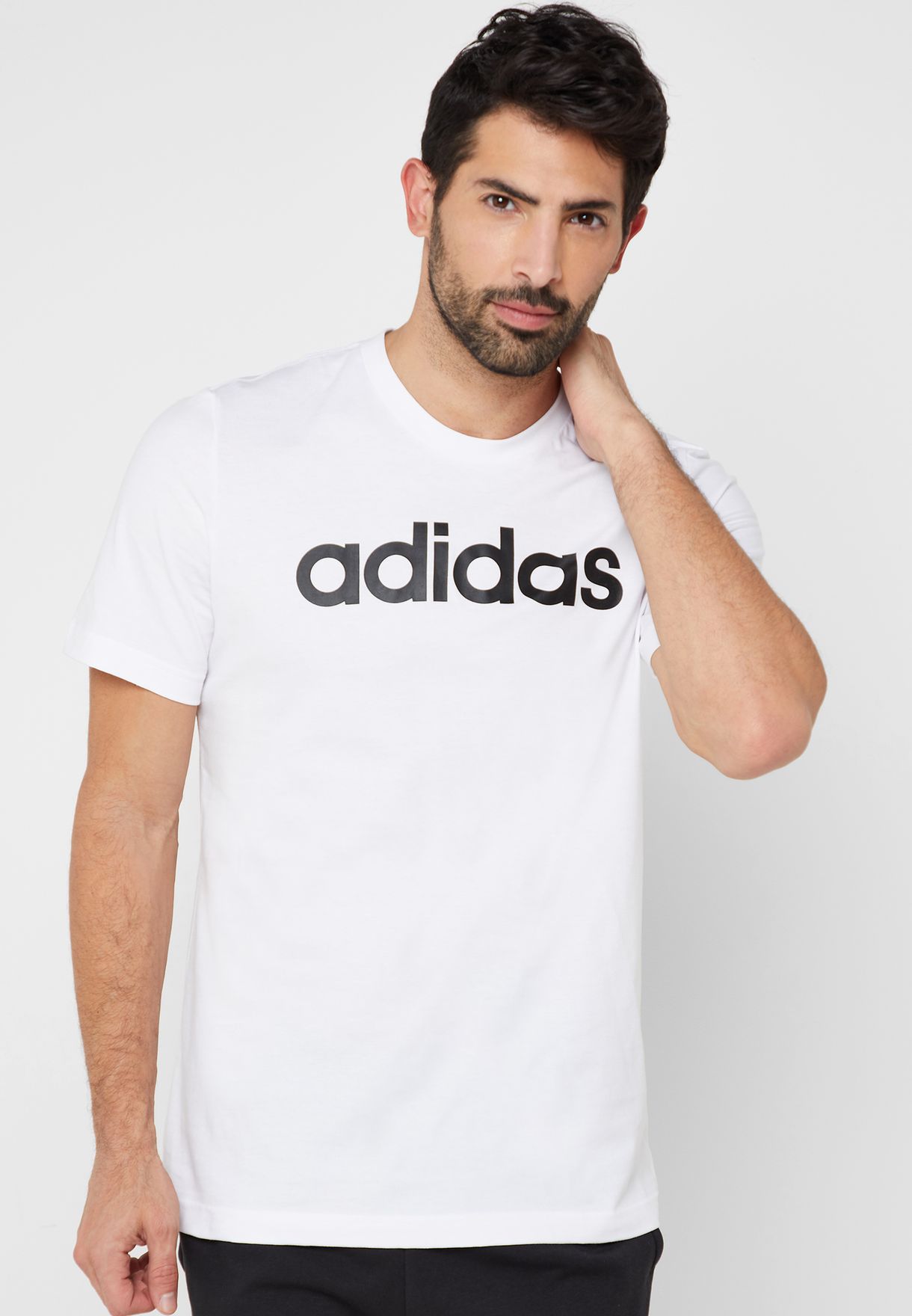 adidas white Essential Linear T-Shirt 