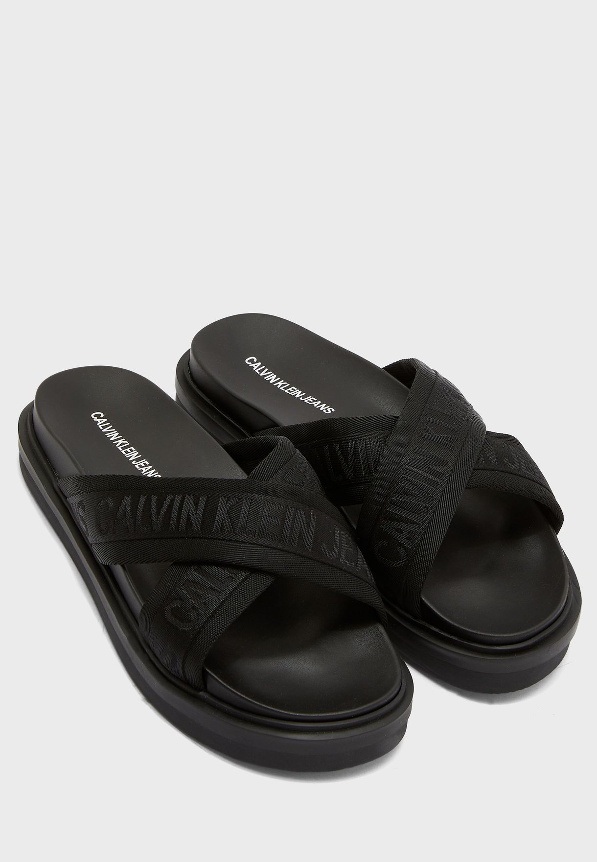 Buy Calvin Klein black Crisscross Flat Sandals for Men in Dubai, Abu Dhabi