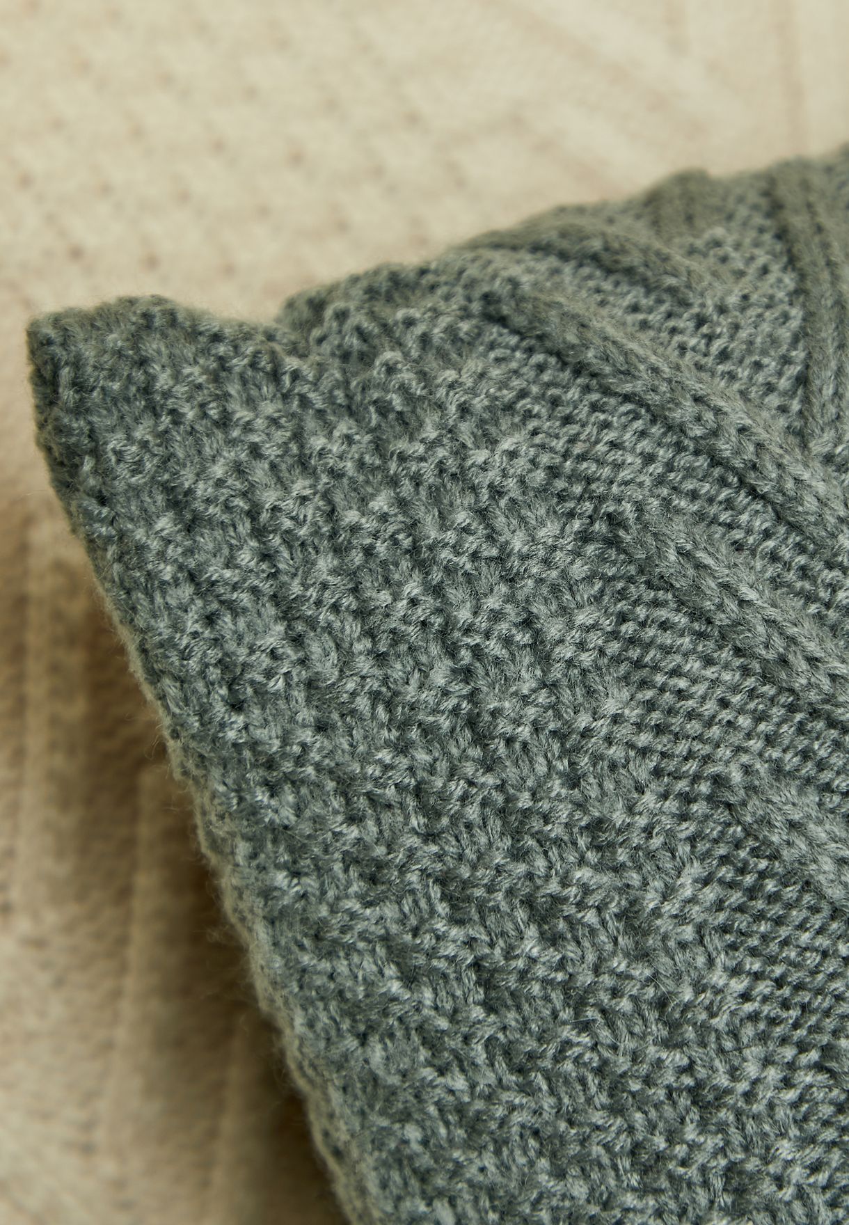 Grey Knitted Cushion With Insert 45X45Cm