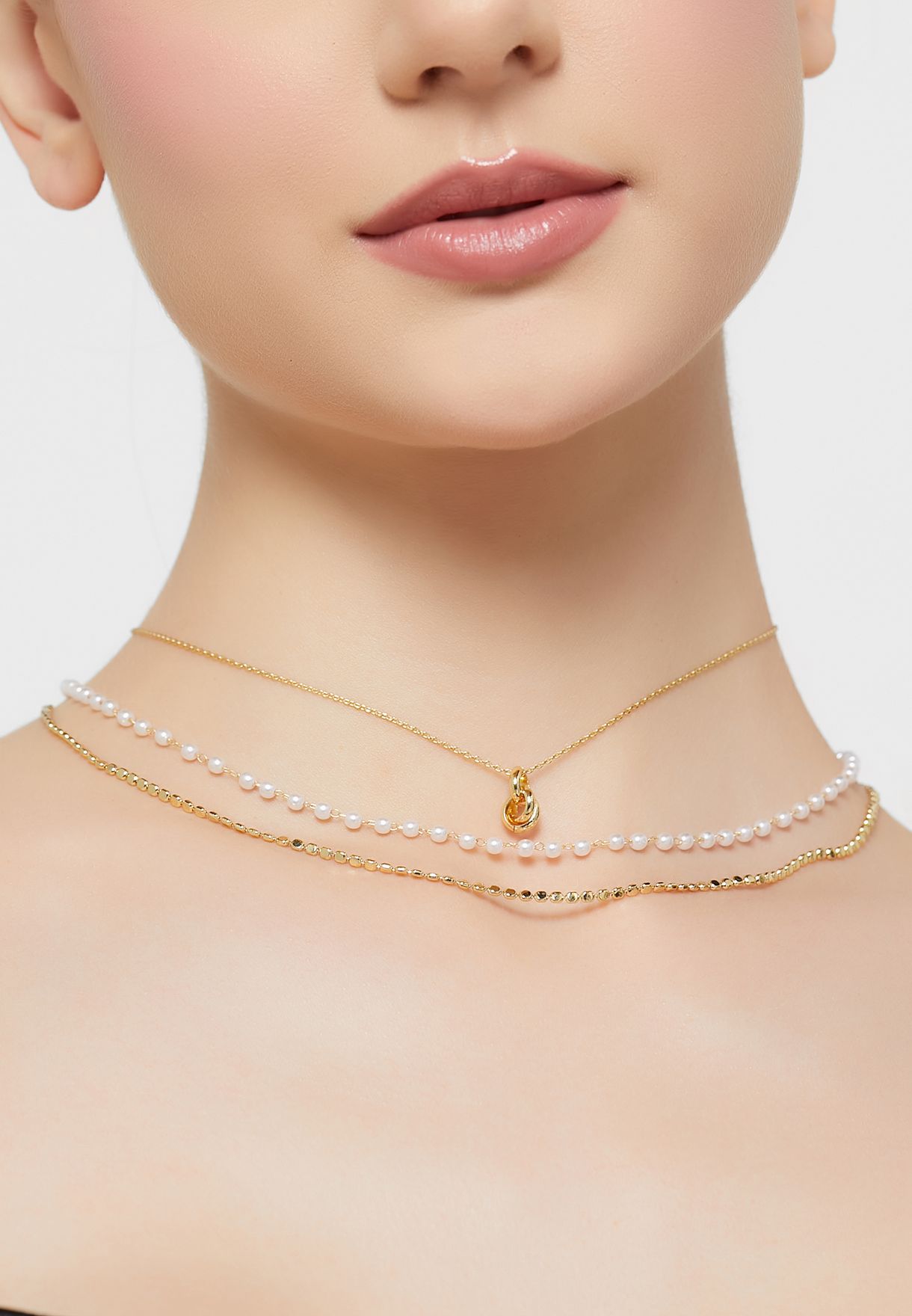 2 Pack Layered Chain Pearl Pendant Necklace