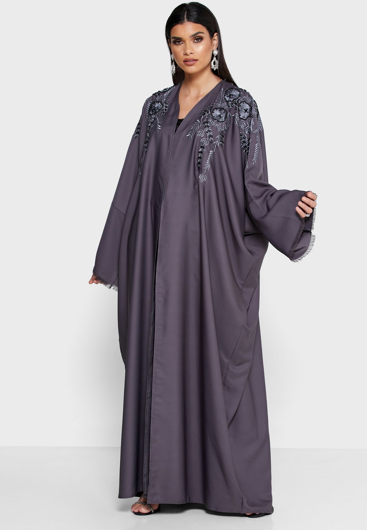 Buy Hayas Closet grey Embroidered Abaya for Women in MENA, Worldwide