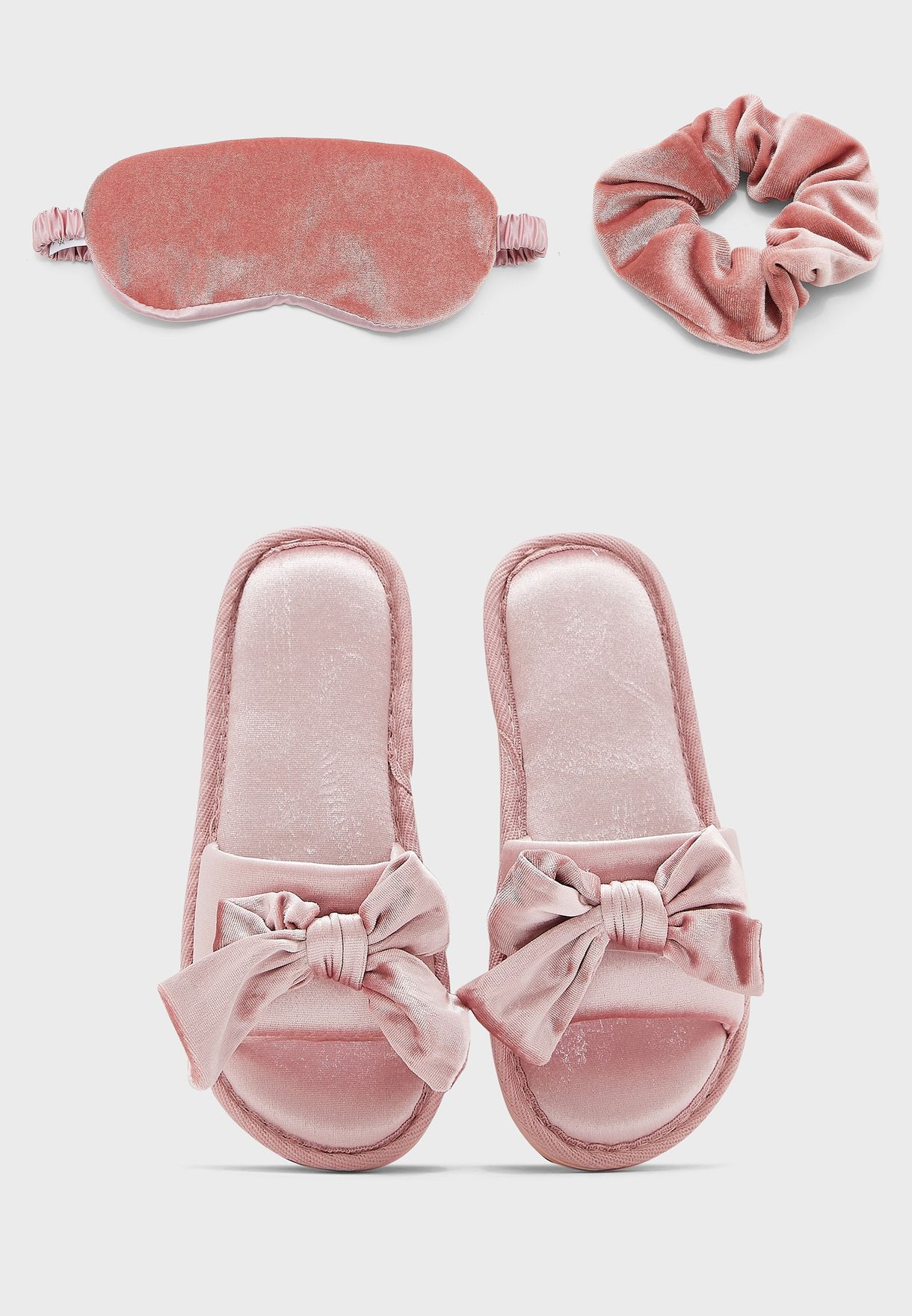 Silky Bedroom Slippers, Eye Cover And Scrunchie Gift Set 