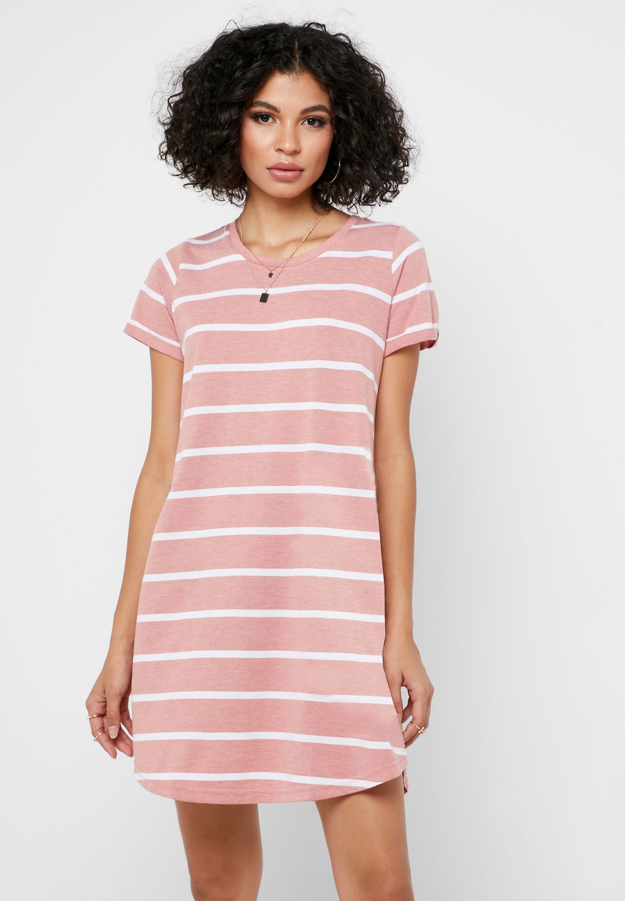 pink striped t shirt dress