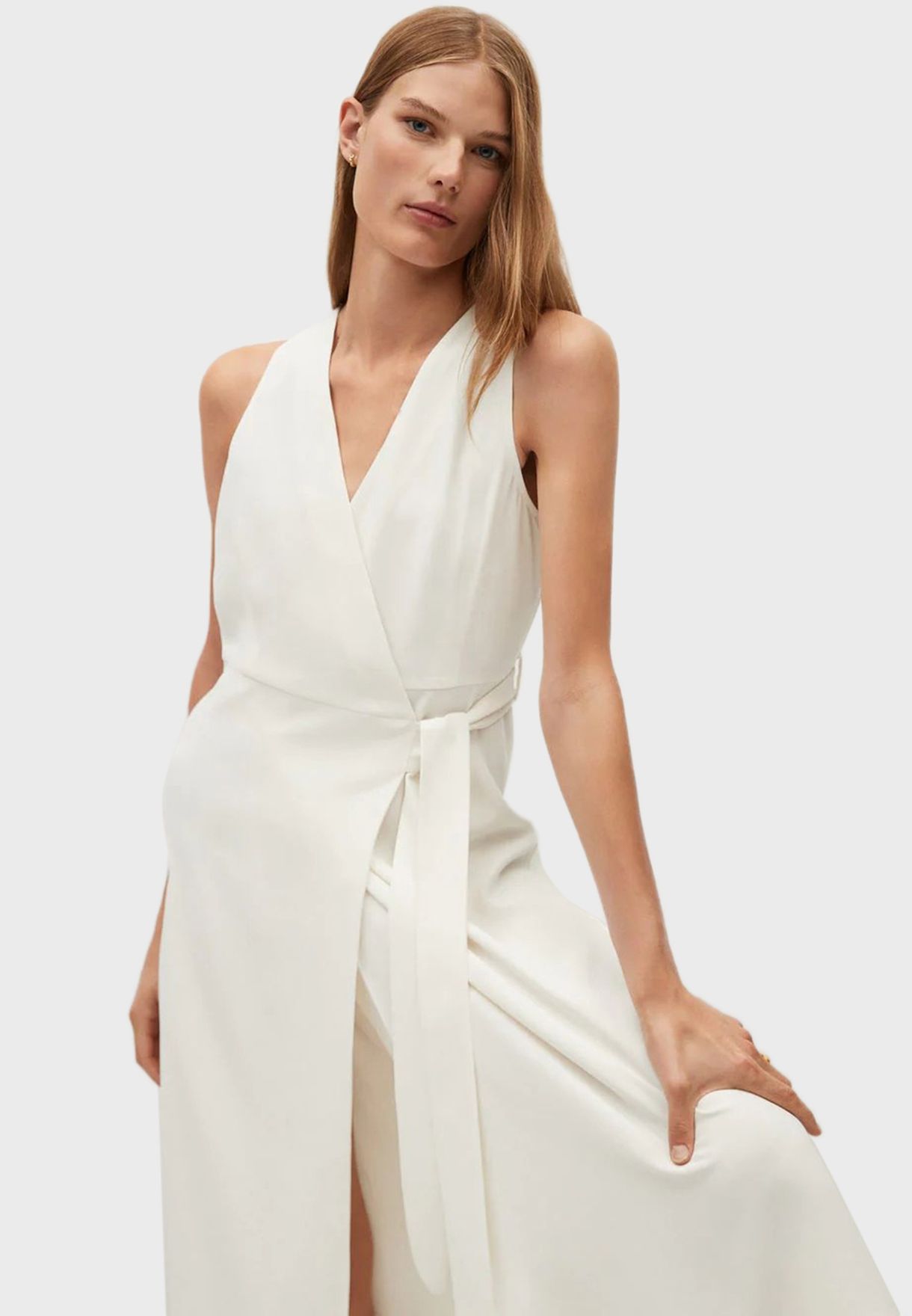 Buy Mango white Halter Neck Wrap Dress for Women in MENA, Worldwide
