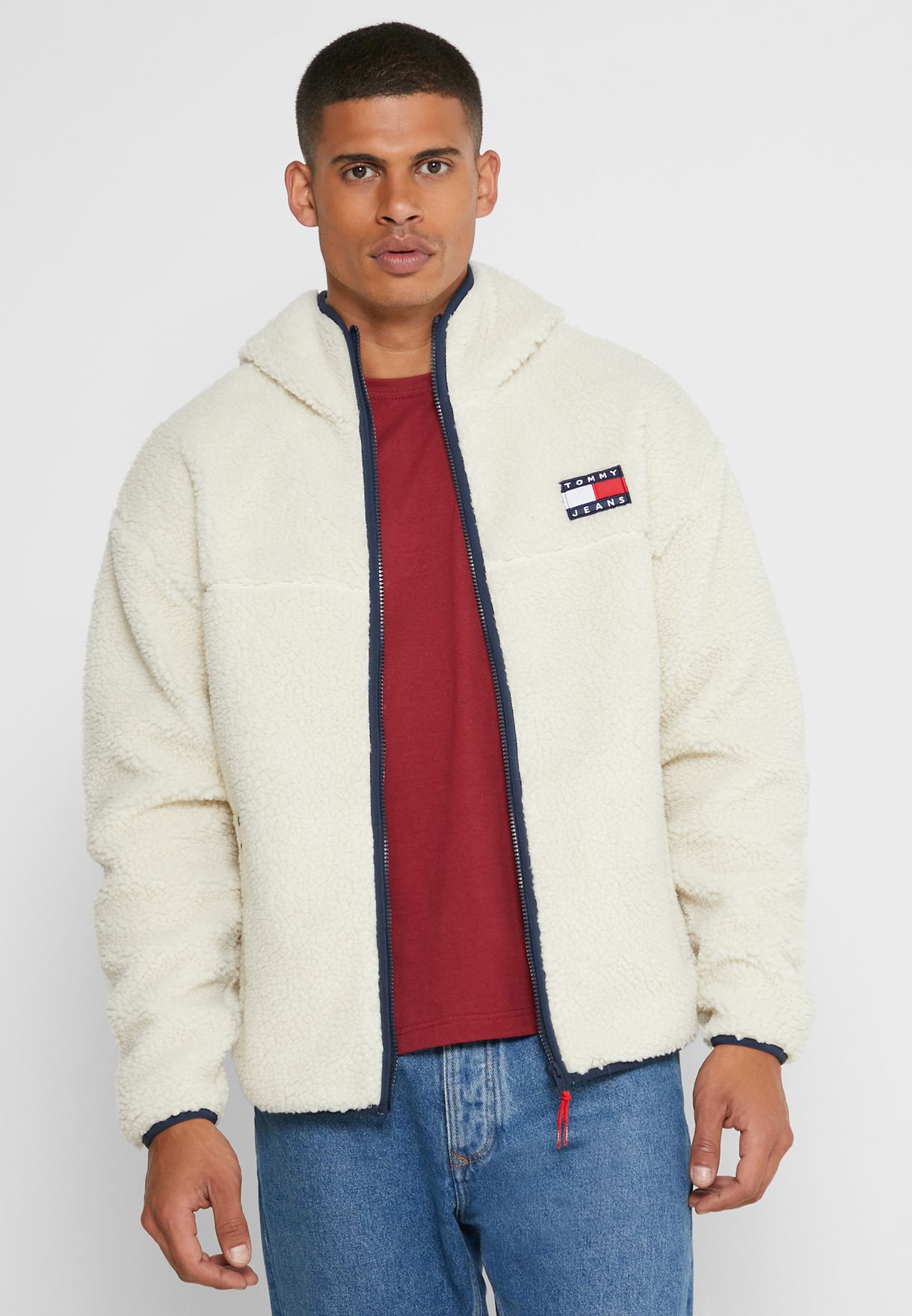 Buy Tommy Jeans white Sherpa Zip 