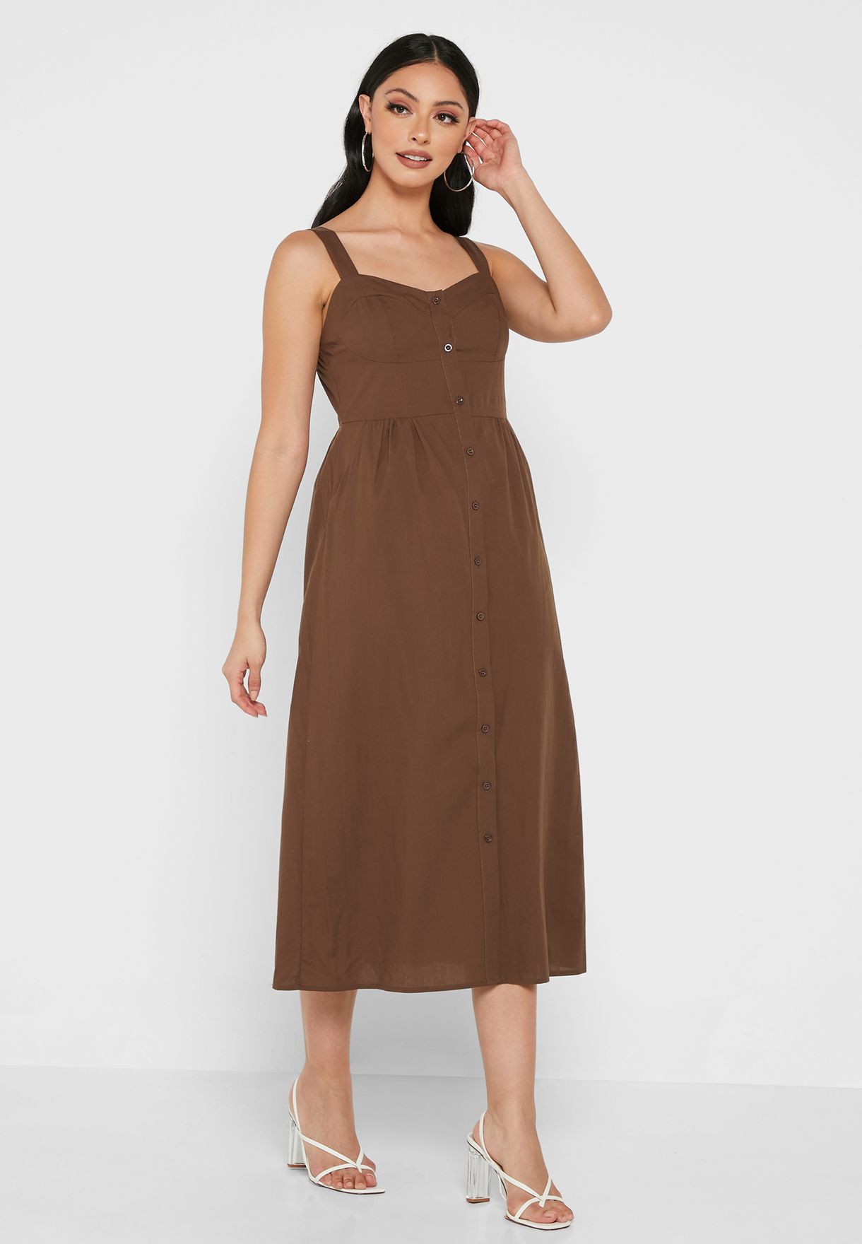 Solid Button Front Dress