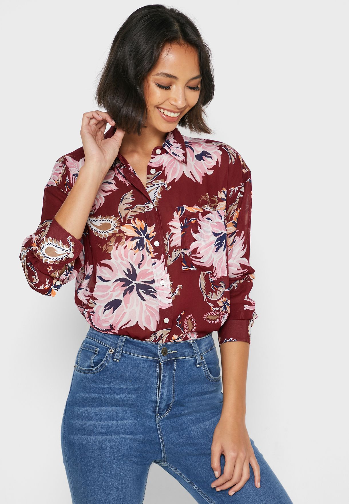 floral mesh shirt