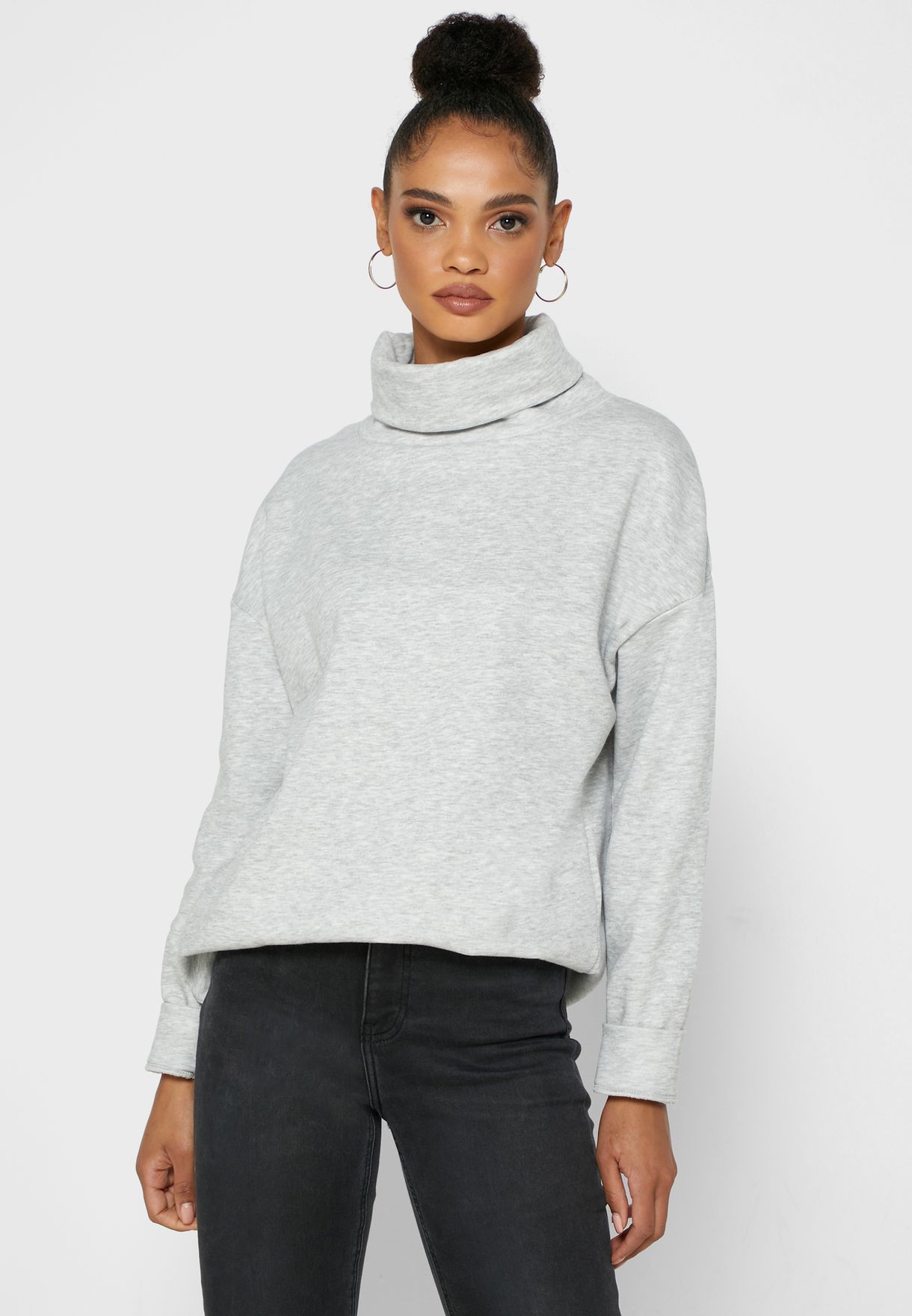 Buy Jacqueline De Yong grey Cowl Neck Sweatshirt for Women in MENA ...