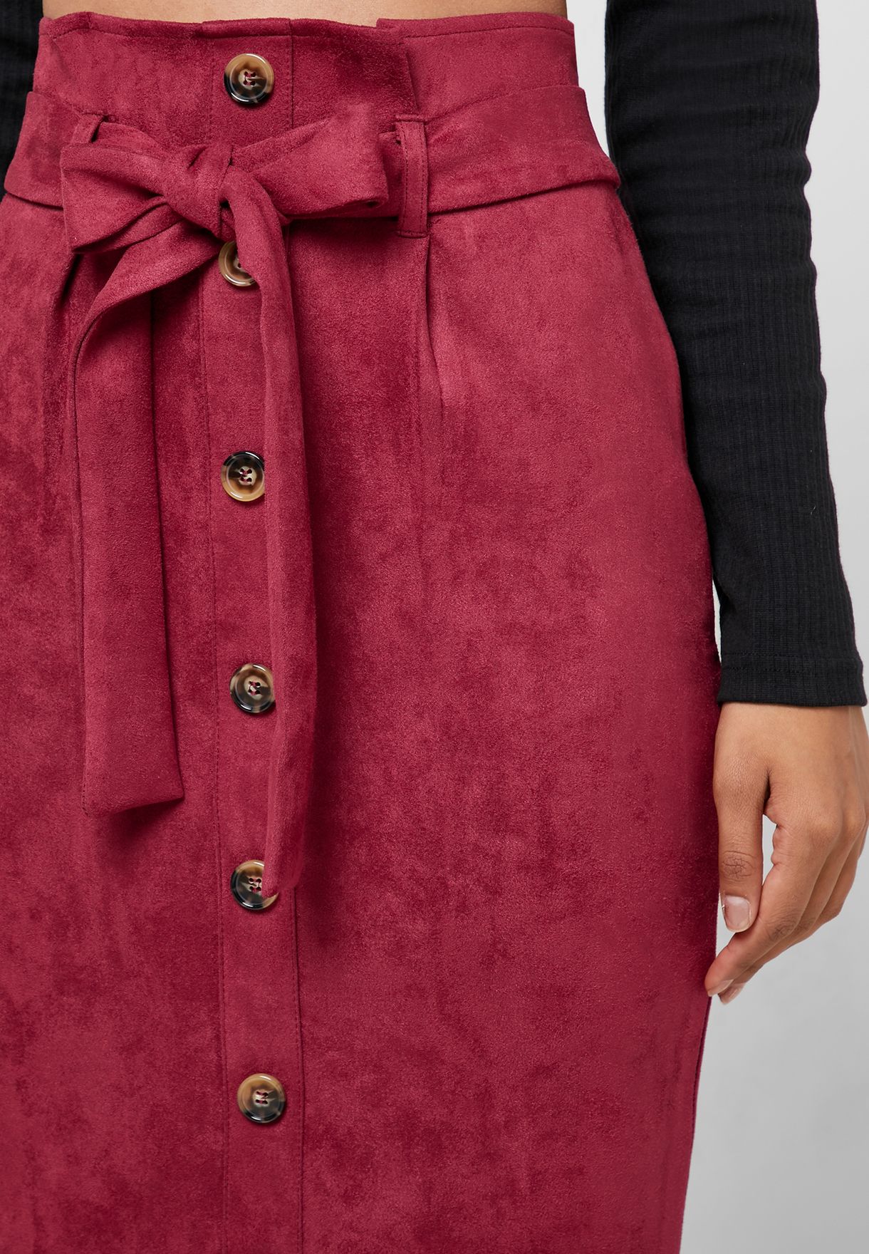 maroon button down skirt