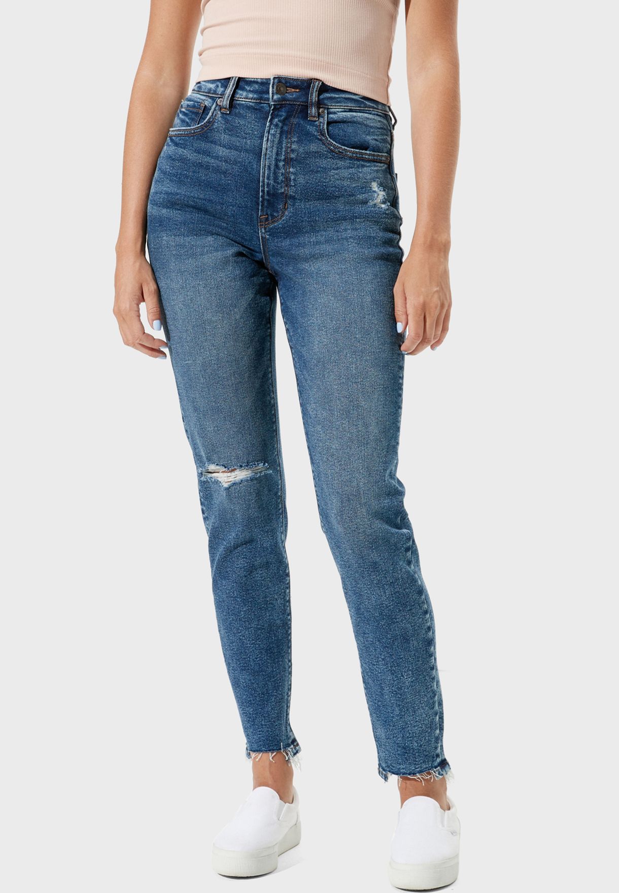 Buy American Eagle Blue Raw Hem Distressed Jeans For Women In Kuwait City Other Cities U 0436 2948 086