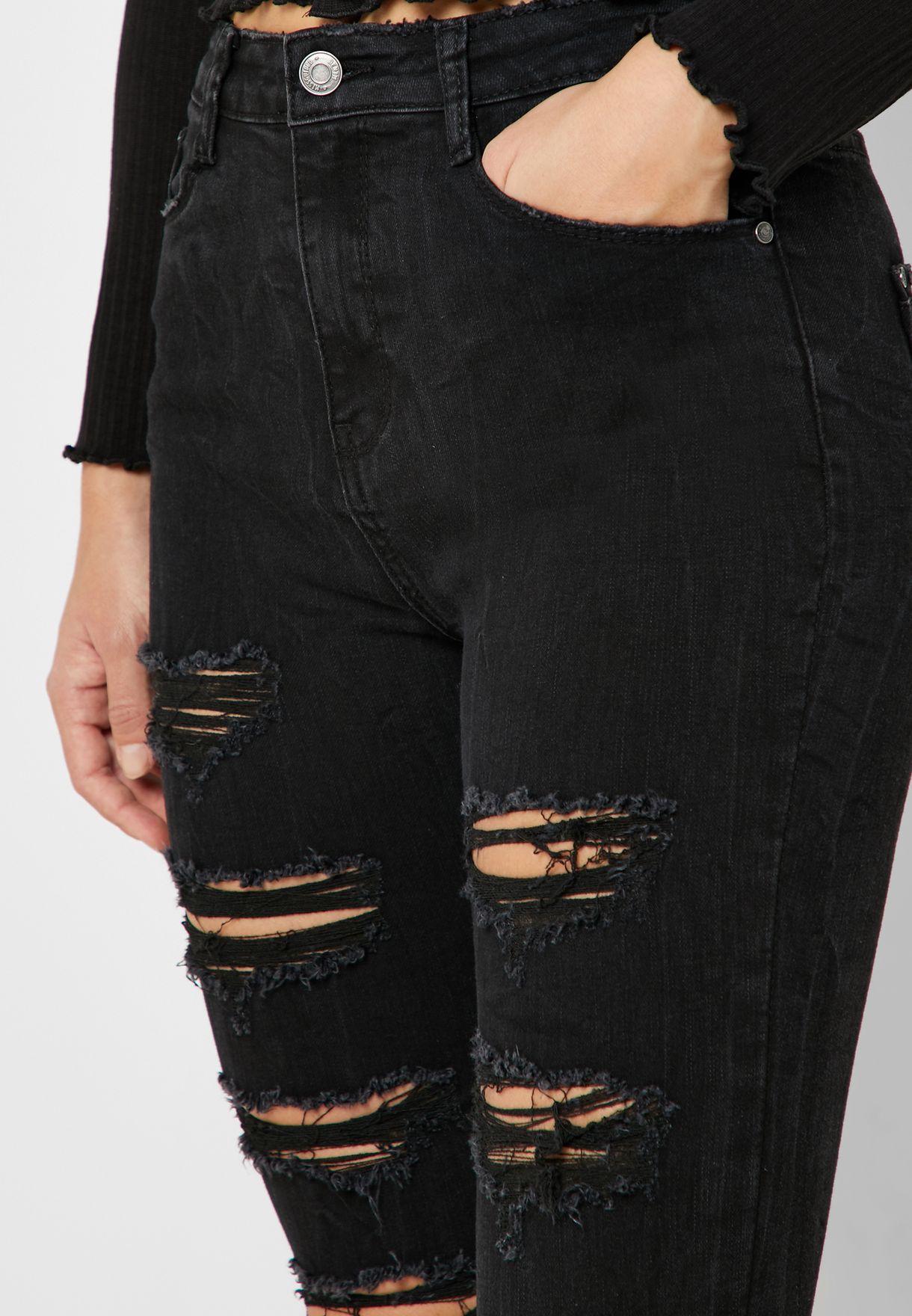 high waisted extreme ripped jeans