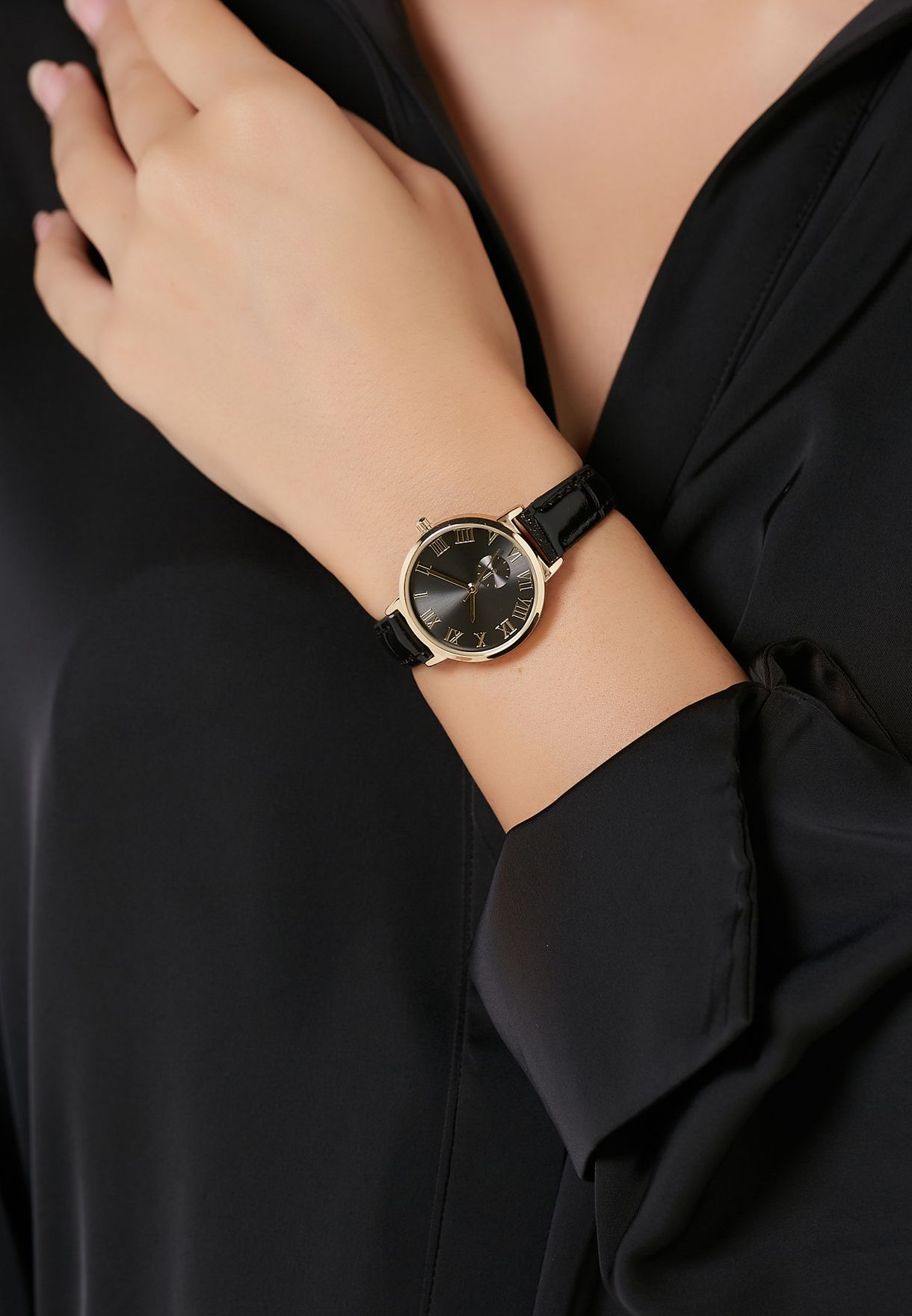 Buy Ella black Croc Strap Roman Numerals Watch for Women in Dubai, Abu Dhabi