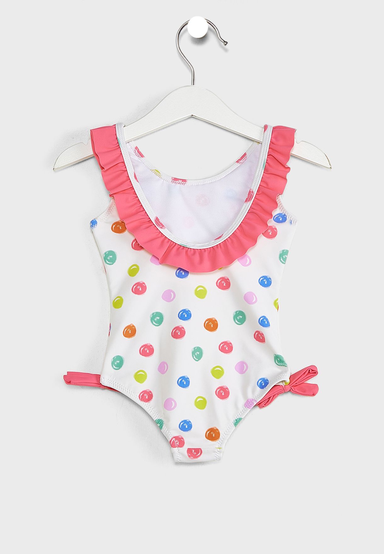 Kids Dot Print Ruffle Detail Swimsuit
