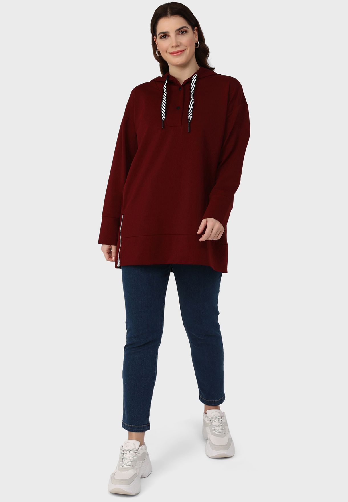 Button Detail Knitted Hoodie