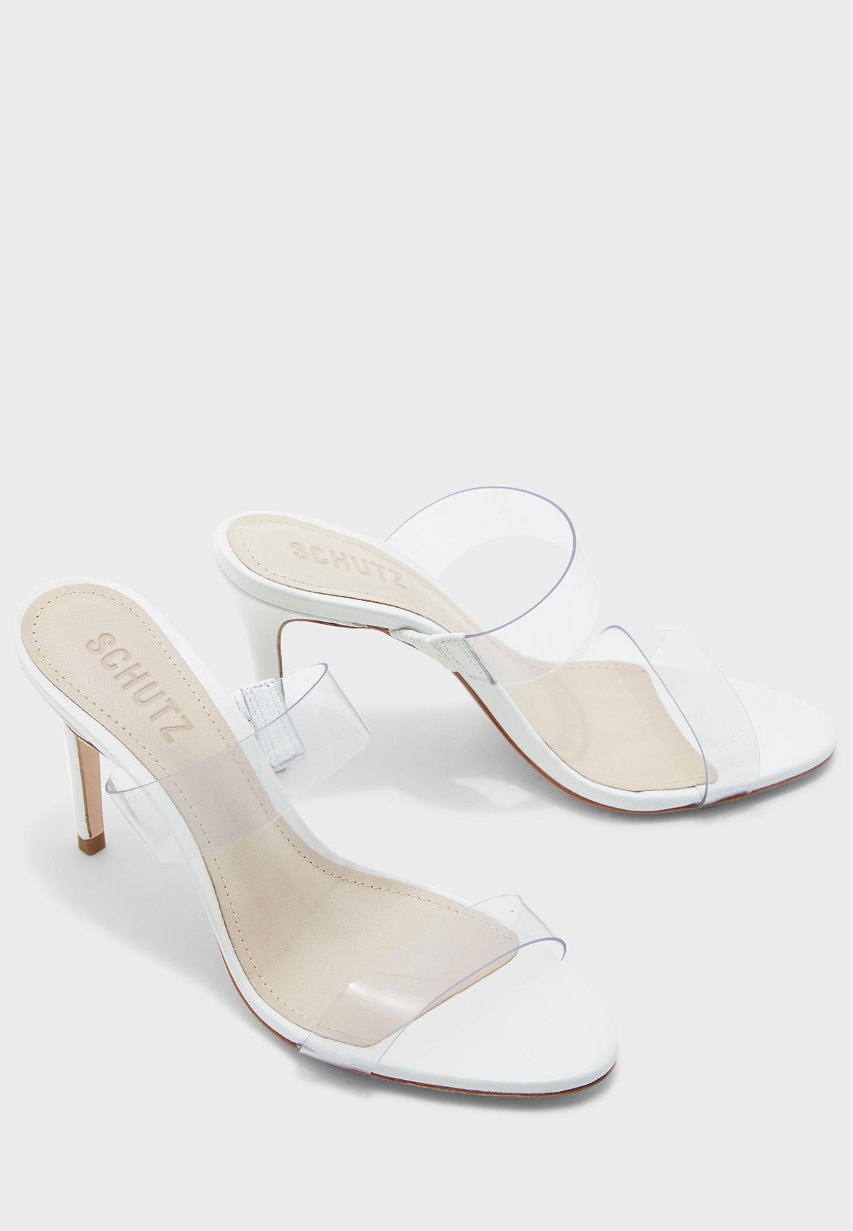 clear strap mid heels