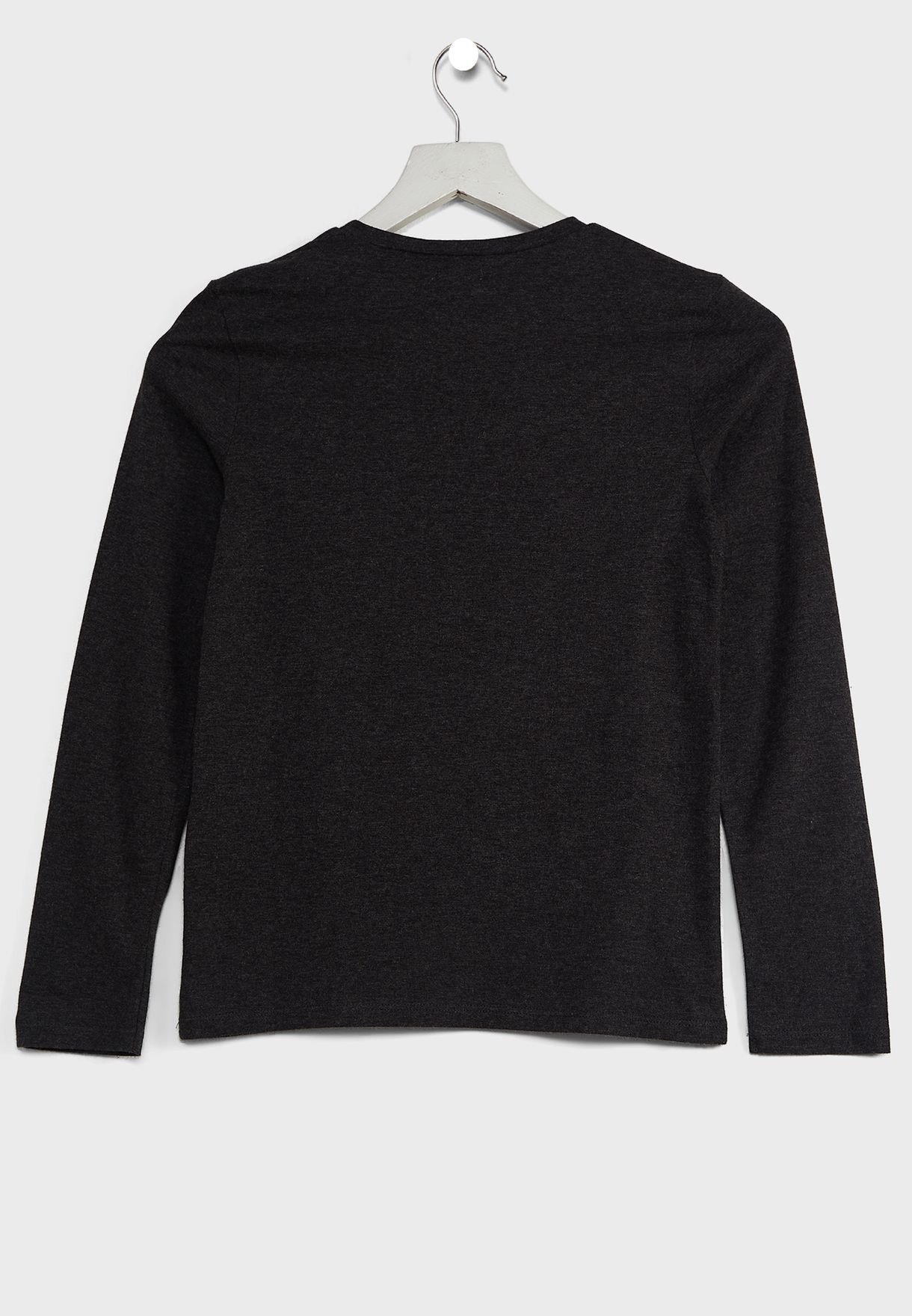 Dark Grey T-Shirt With Round Neck And Long Sleeves