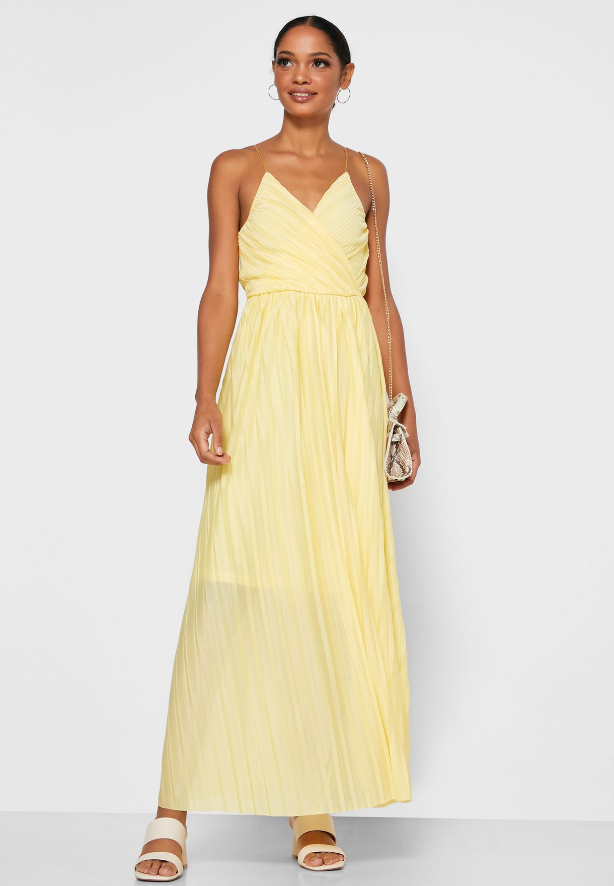 Buy Only yellow Pleated Cami Wrap Dress ...