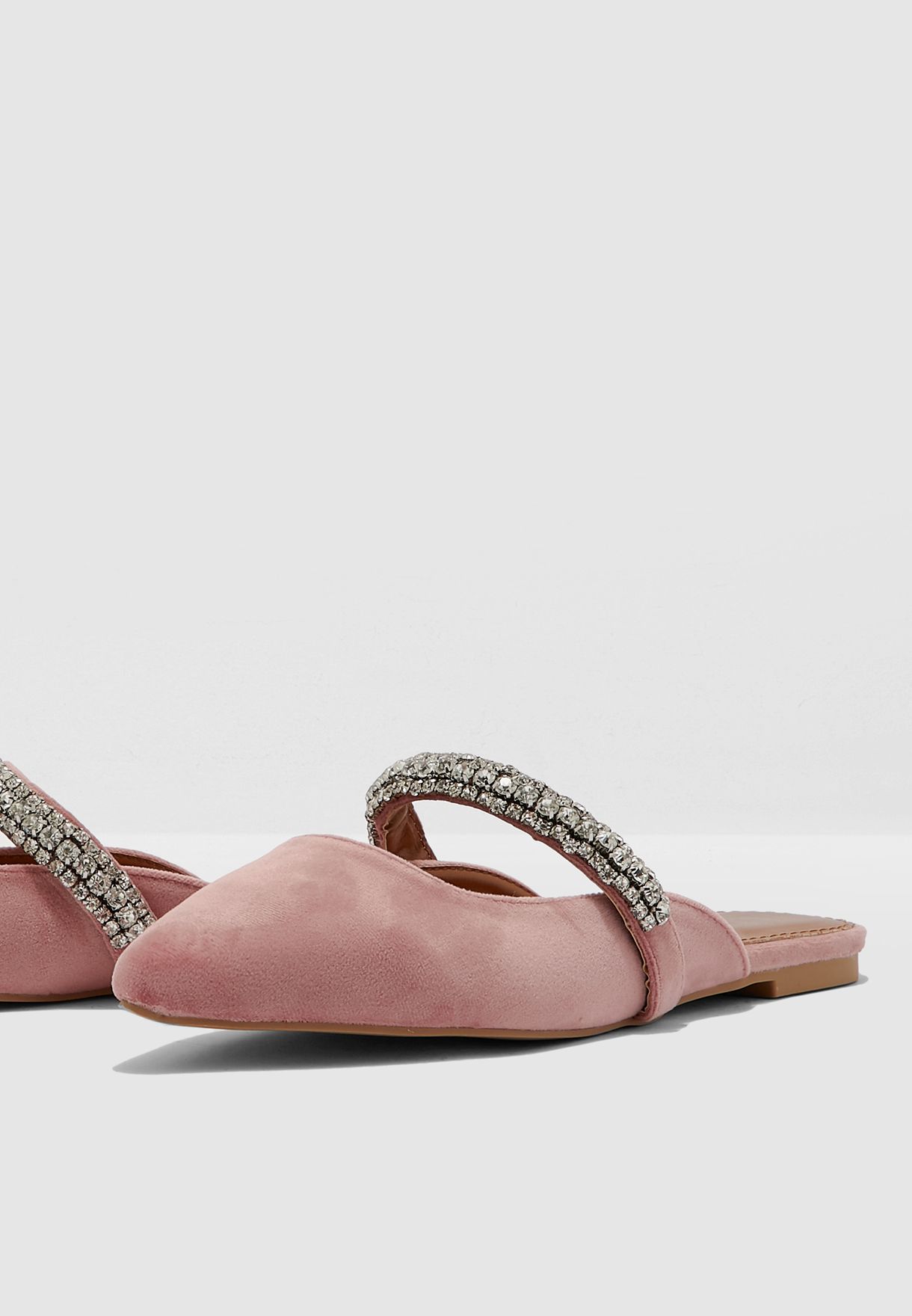 diamante flat mules