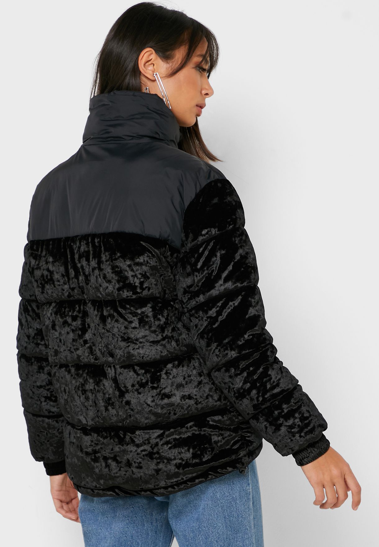velvet puffer jacket with hood