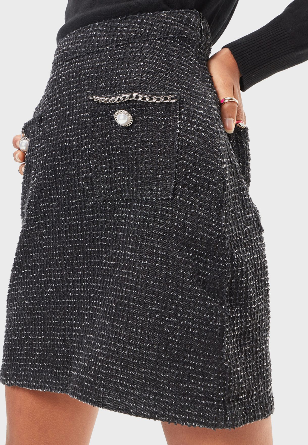 Textured Pocket Detail Mini Skirt