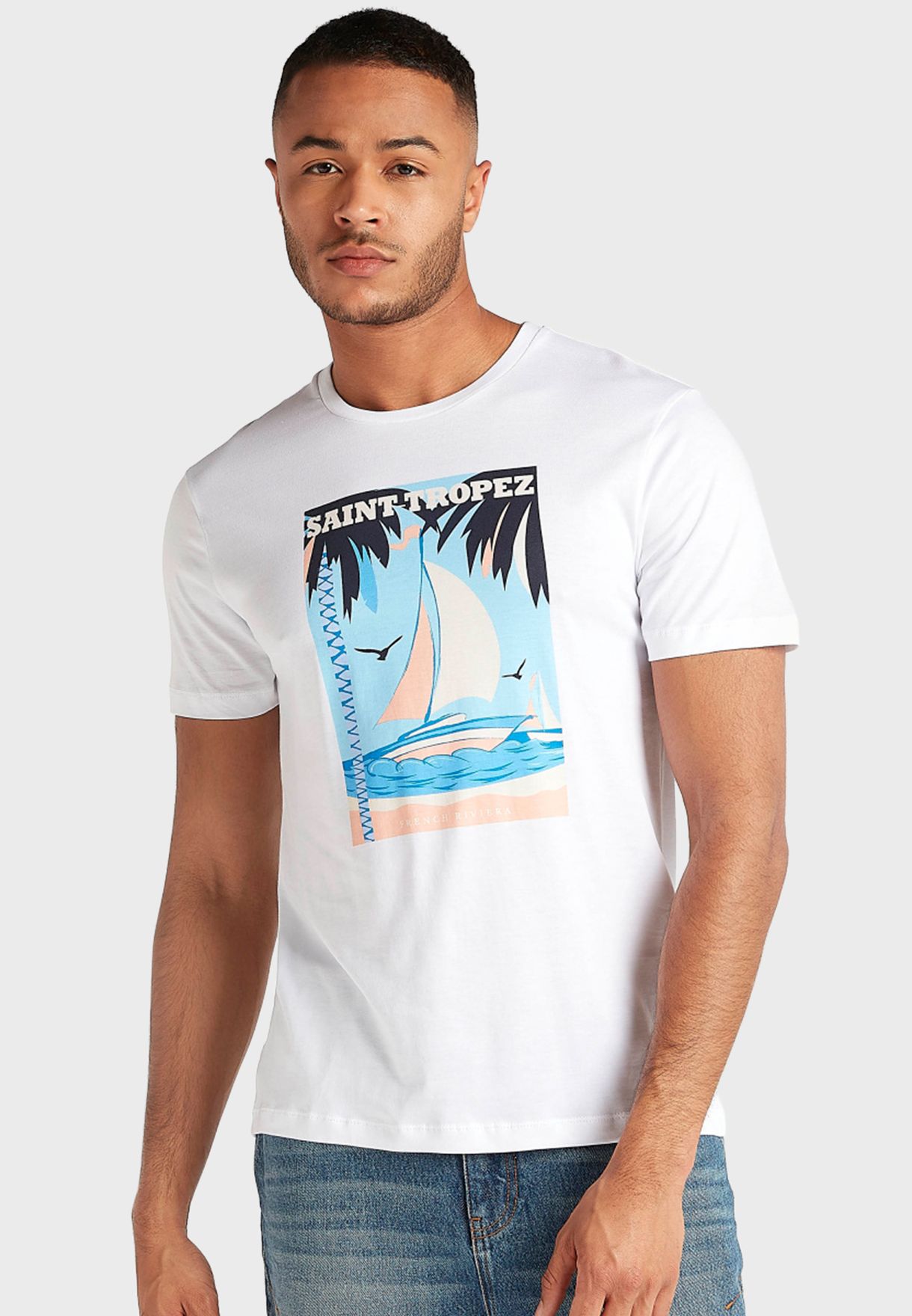 Buy Bossini white Saint Tropez Crew Neck T-Shirt for Men in MENA, Worldwide