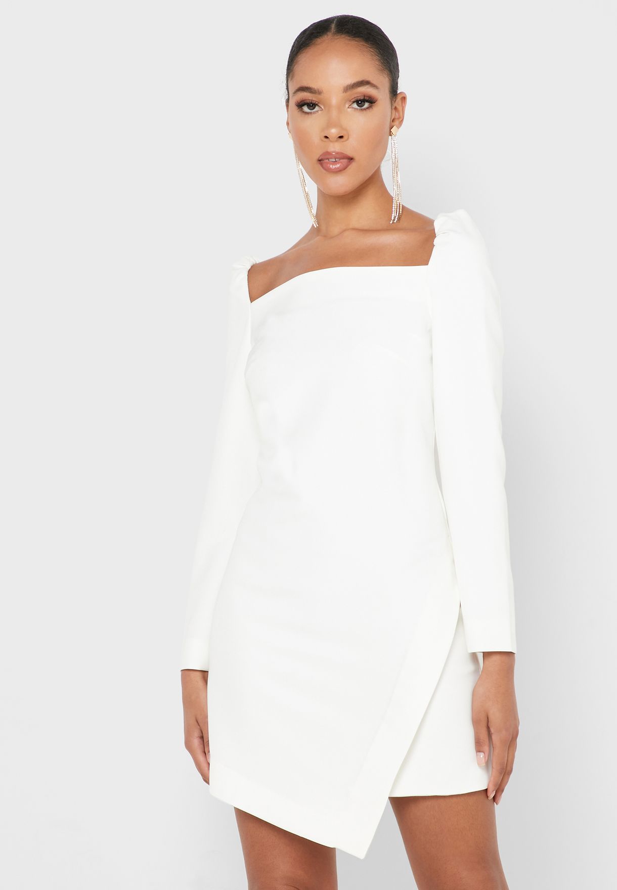 Buy Opt white Square Neck Wrap Dress ...