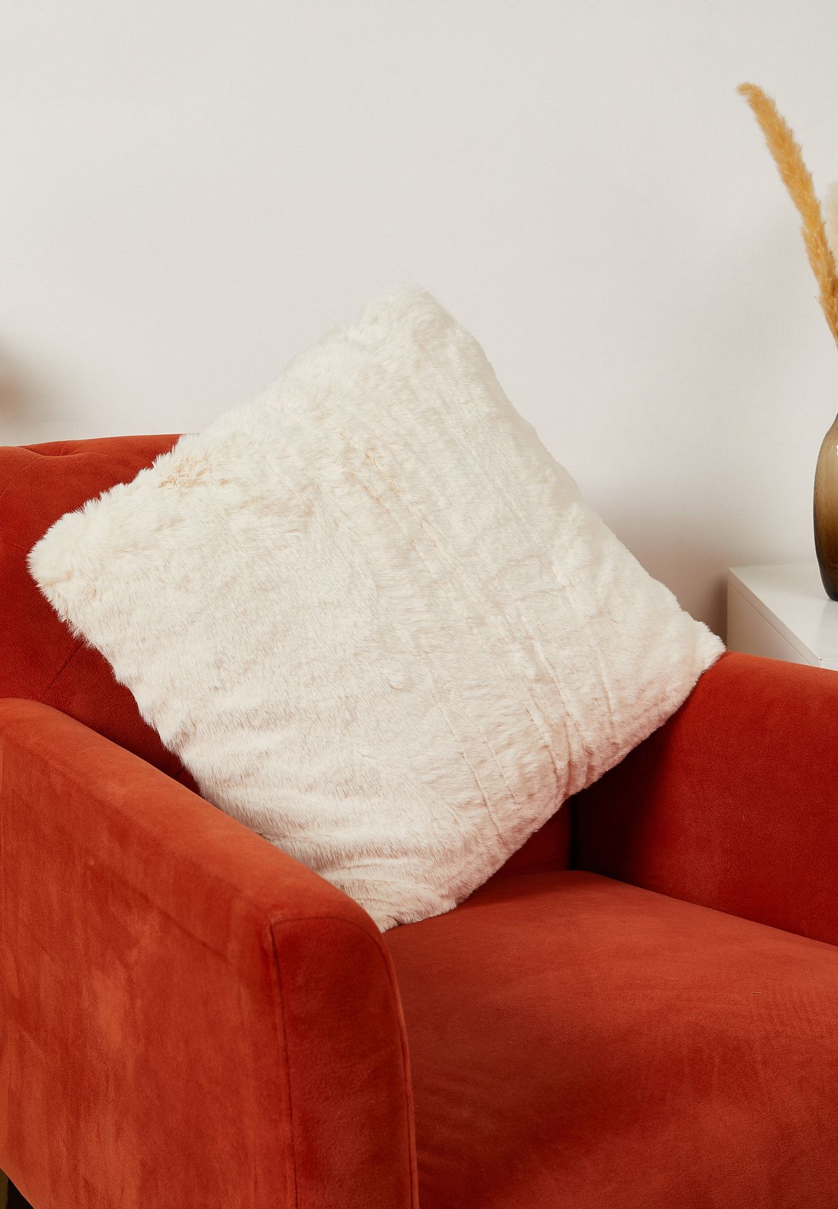 Cream Faux Fur Cushion With Insert 45X45Cm
