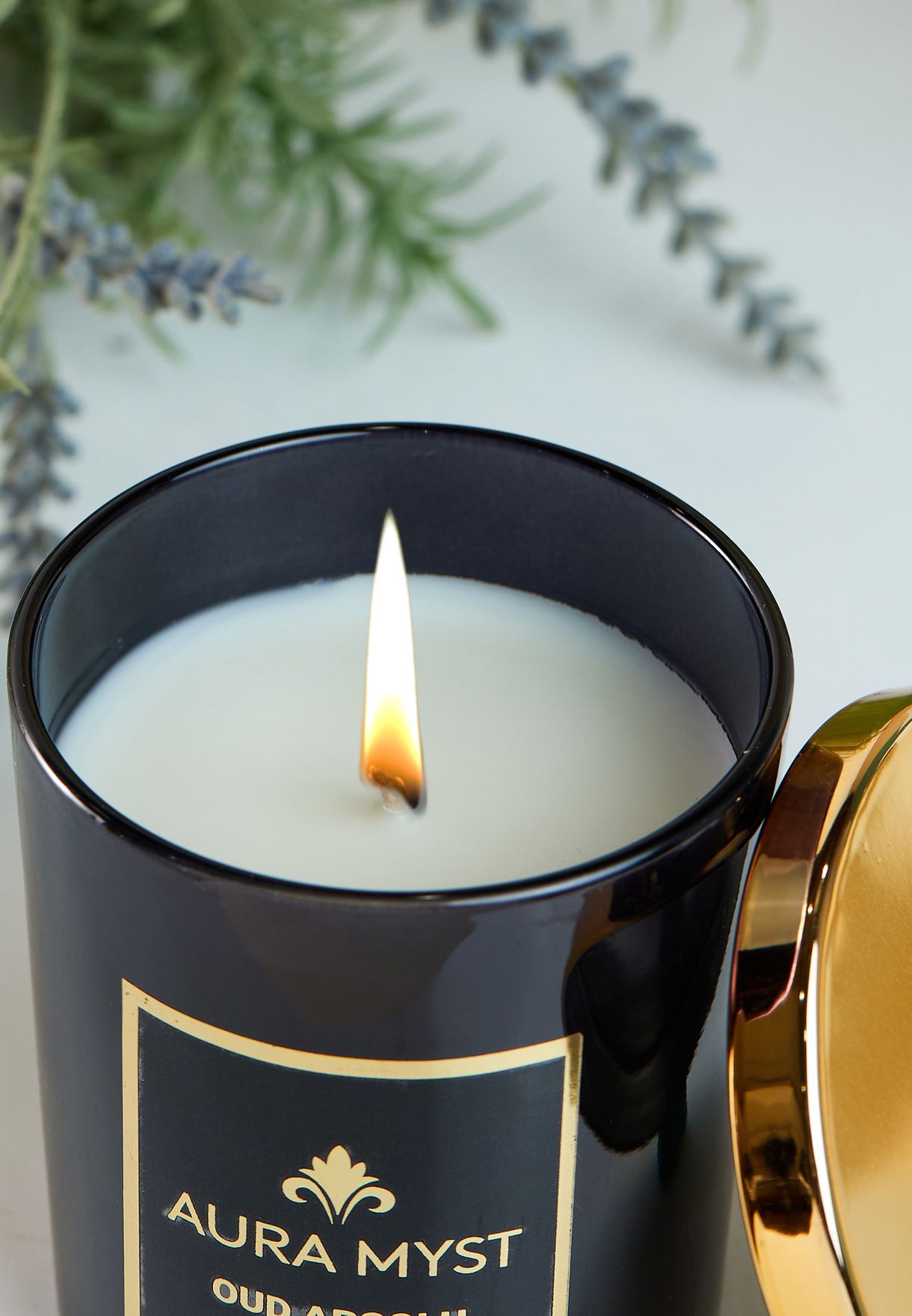 Black Glass Jar Candle With Gold Lid Oud Absolu