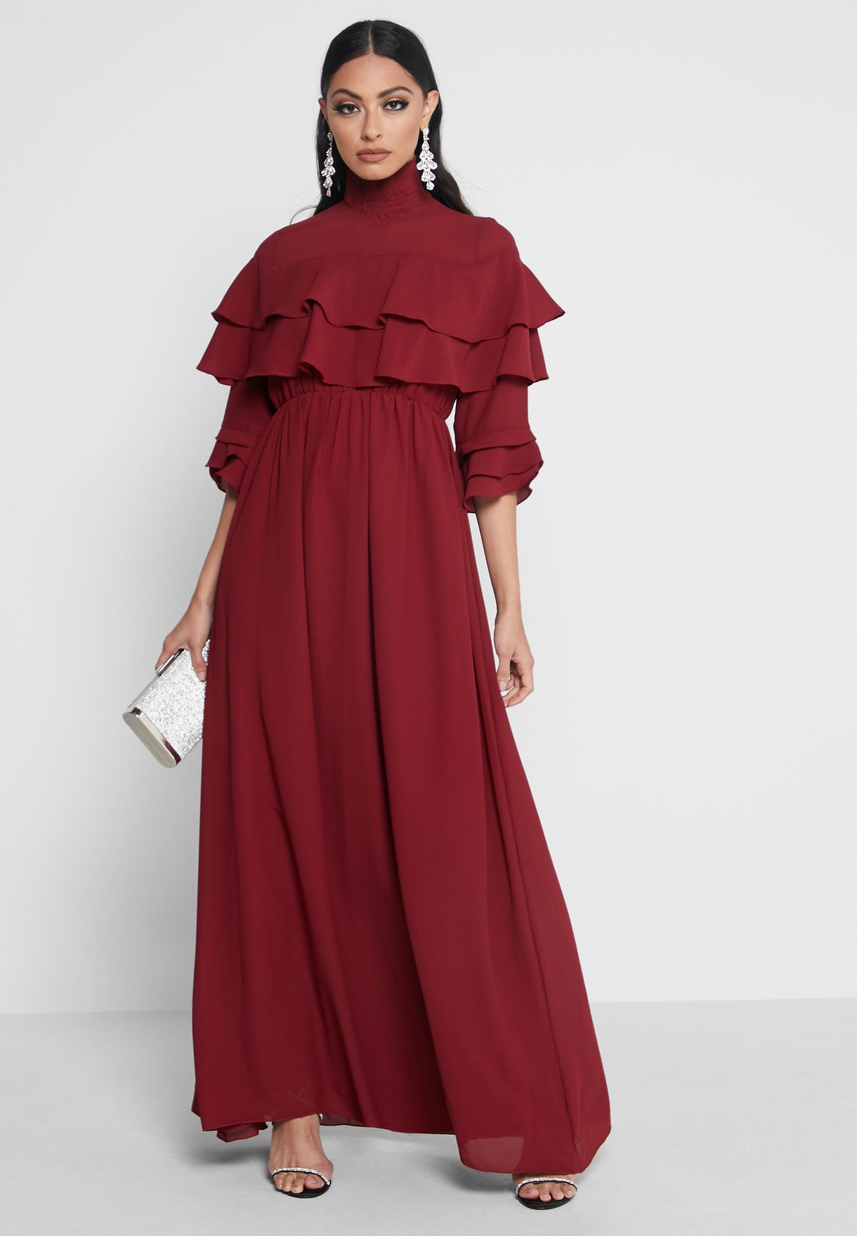 Buy Khizana burgundy Layered Chiffon Dress for Women in Manama, Riffa