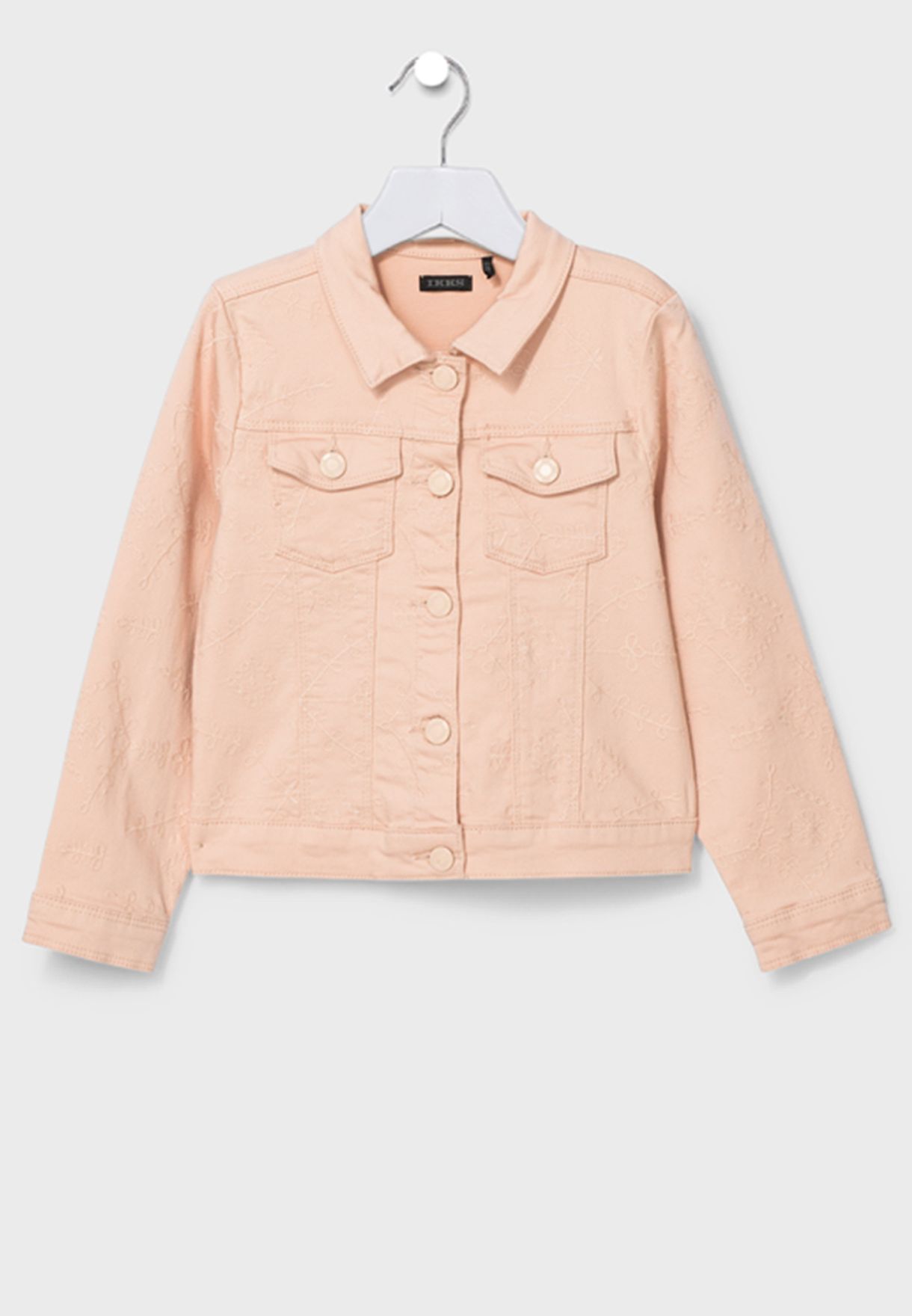 pink shirt denim jacket