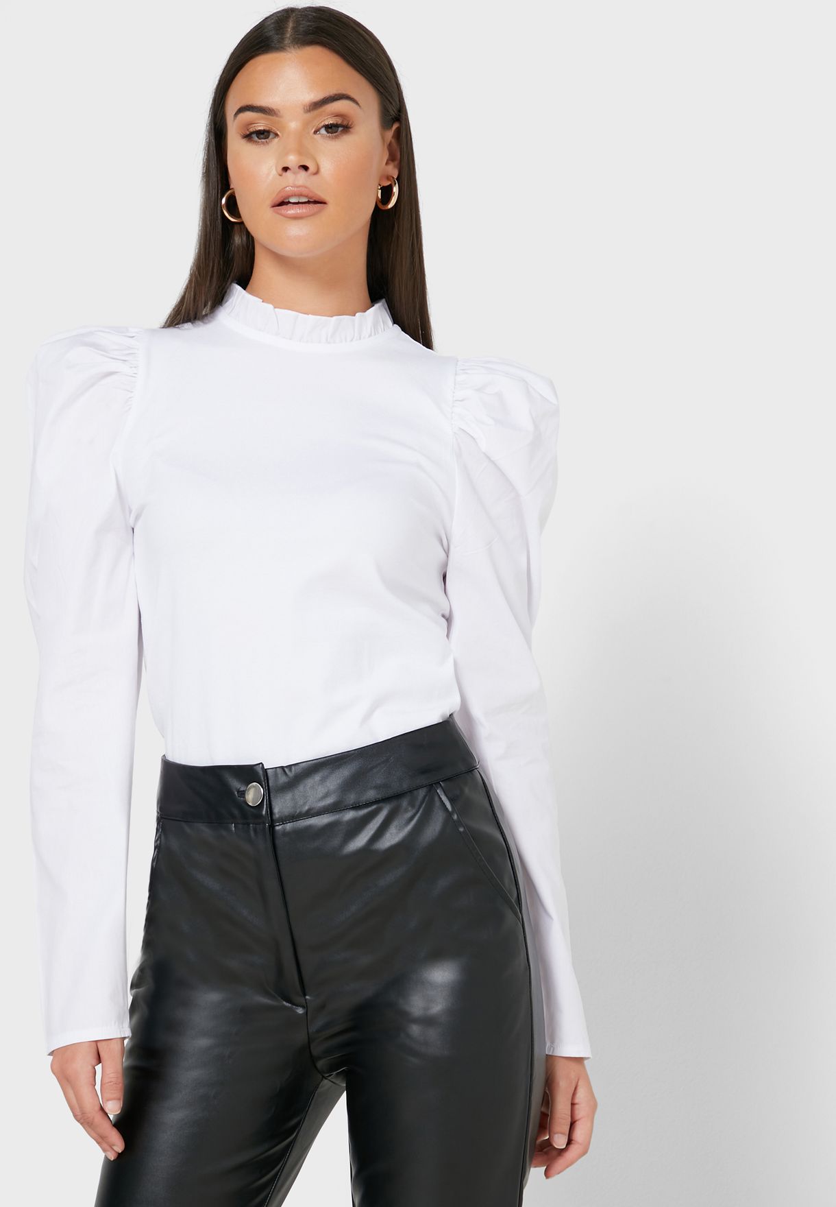Buy Only white High Neck Puff Sleeve Top for Women in Dubai, Abu Dhabi