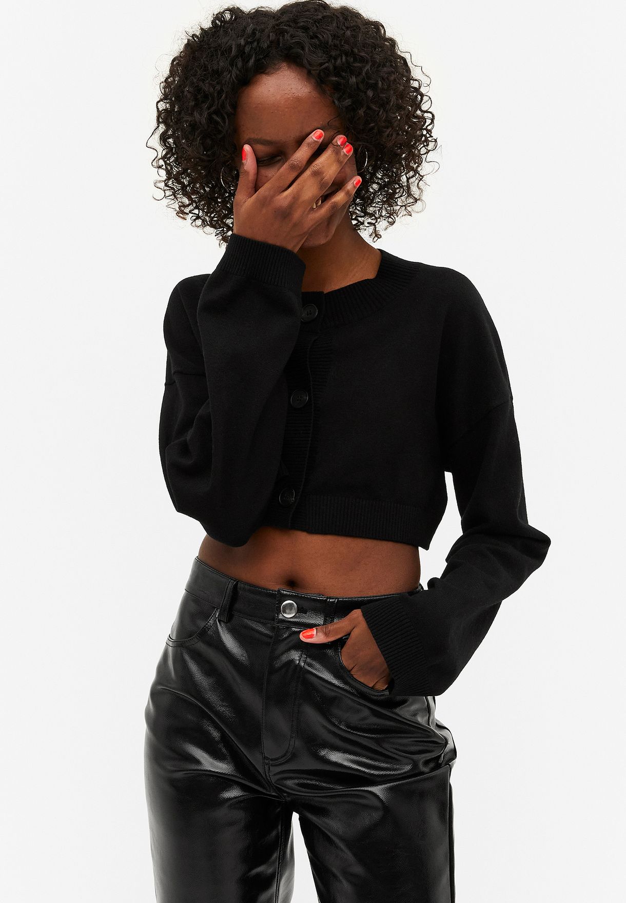 Button Detail Crop Cardigan