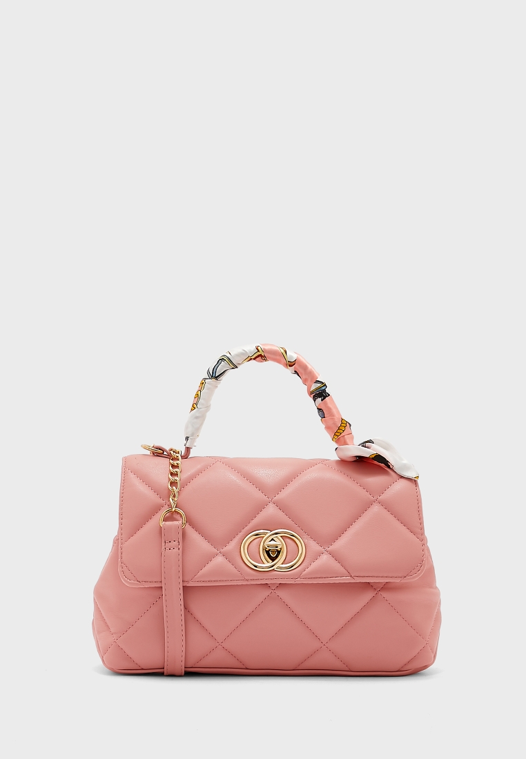 Buy Ella pink Quilted Handbag With Scarf Detail for Women in Doha