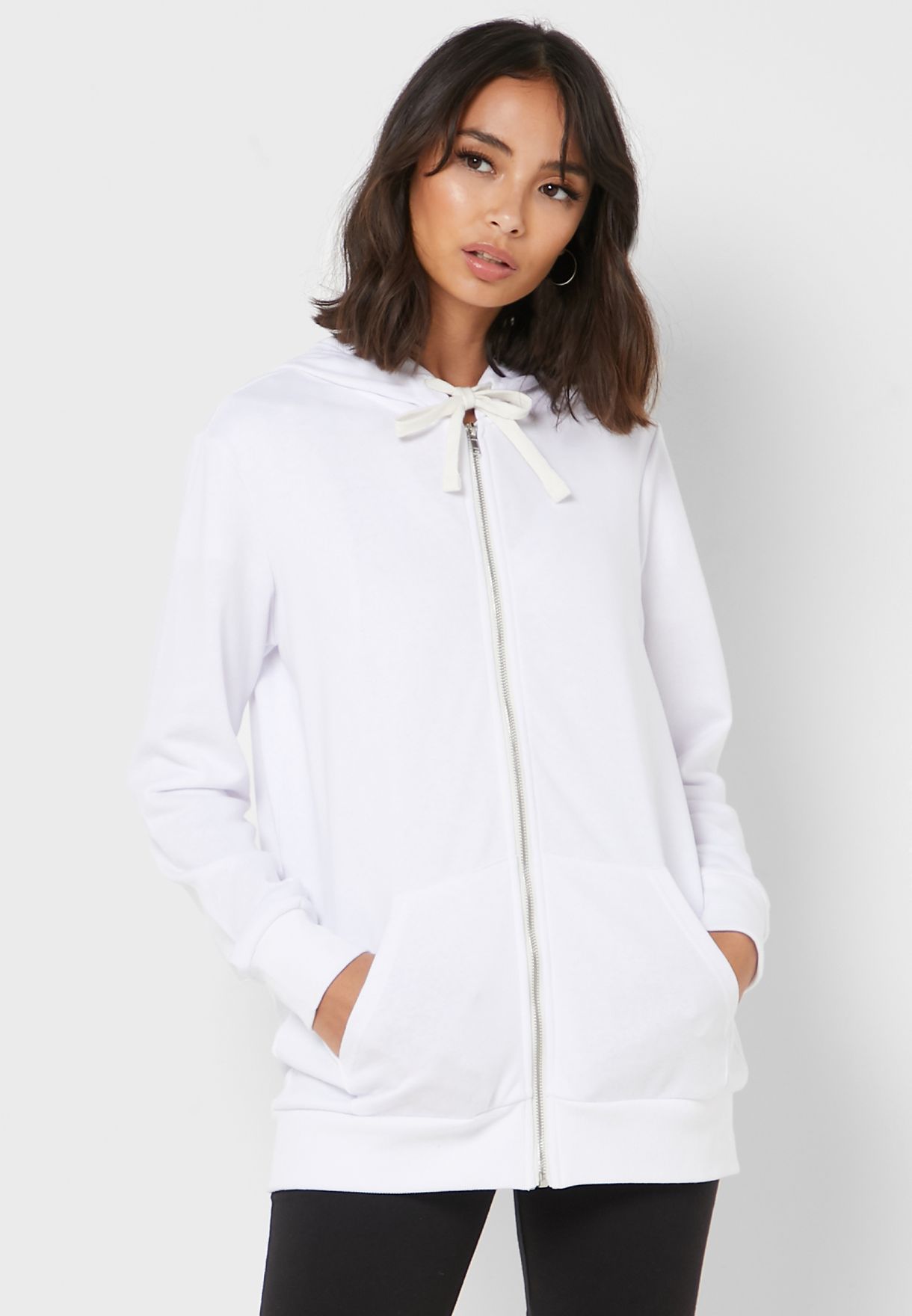 womens longline zip through hoodie